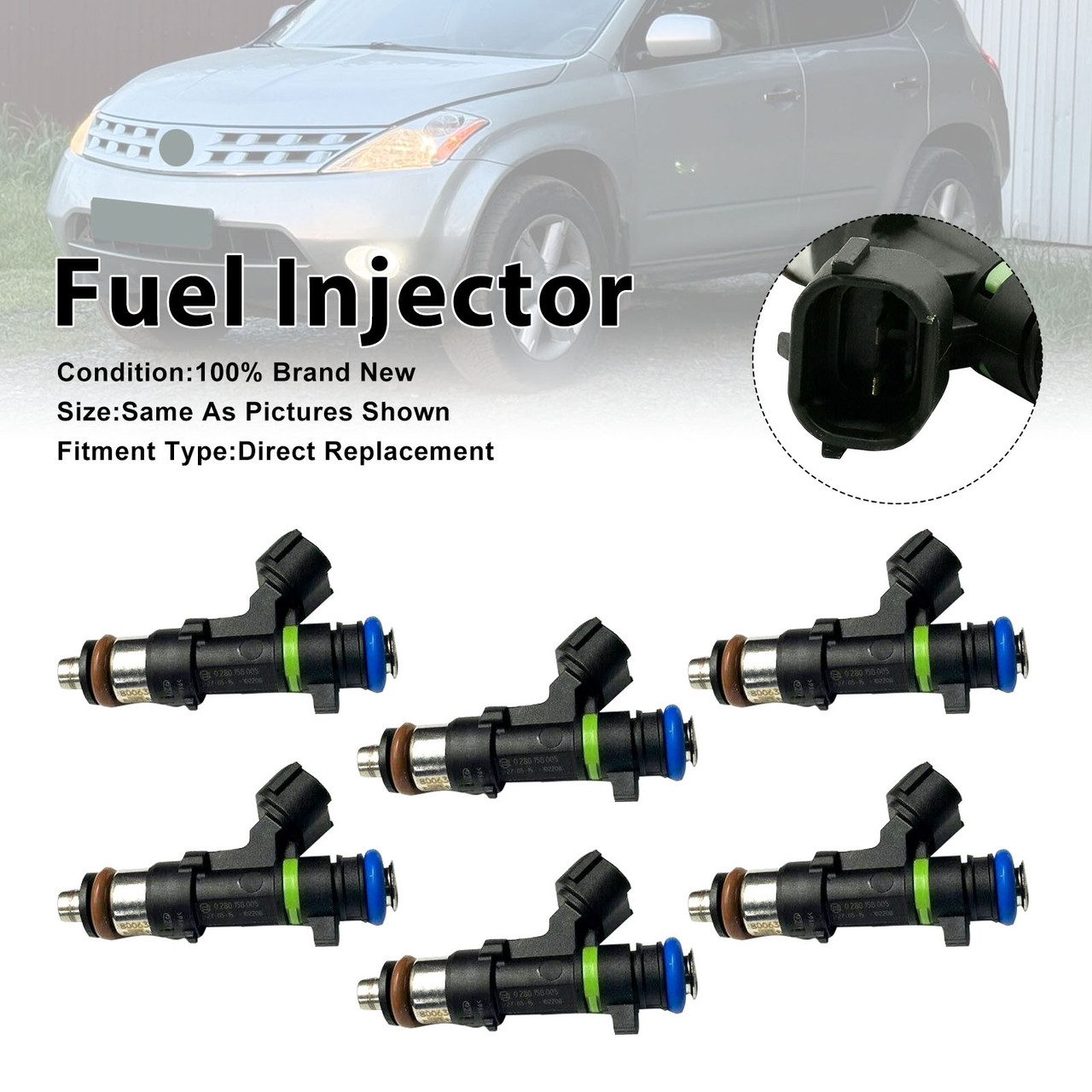 6Pcs Fuel Injector For Nissan Murano 2003-2004 Quest 2004-2009 16600-7y000