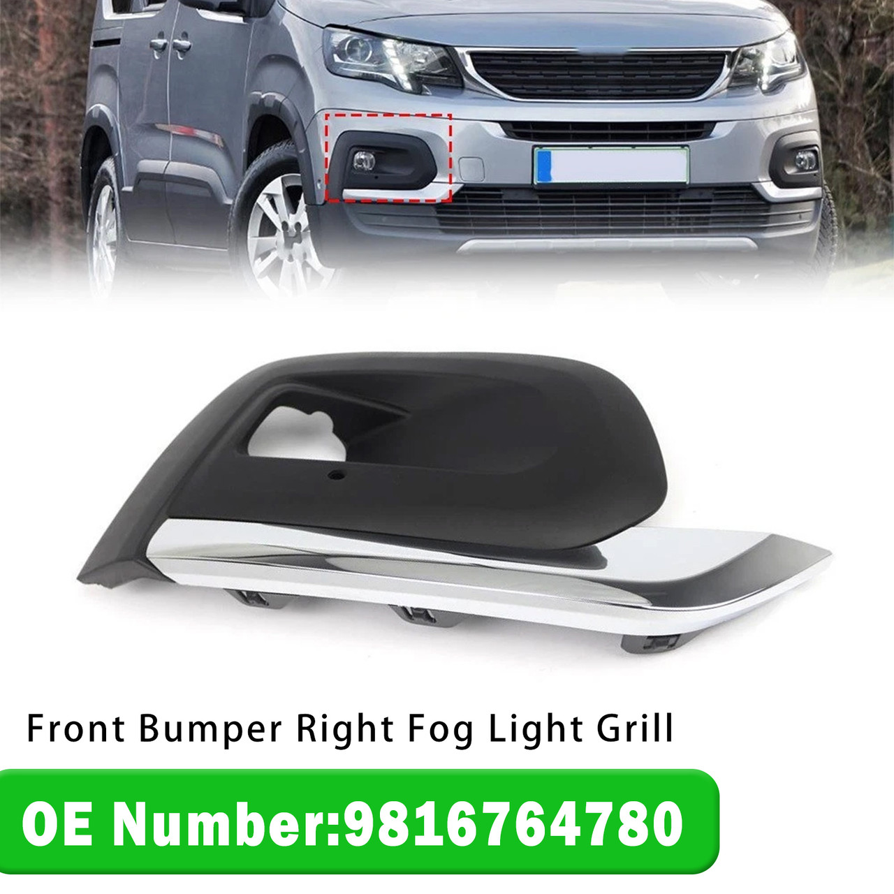 Front Bumper Right Fog Light Grill 9816764780 For Peugeot Rifter 2019-2025