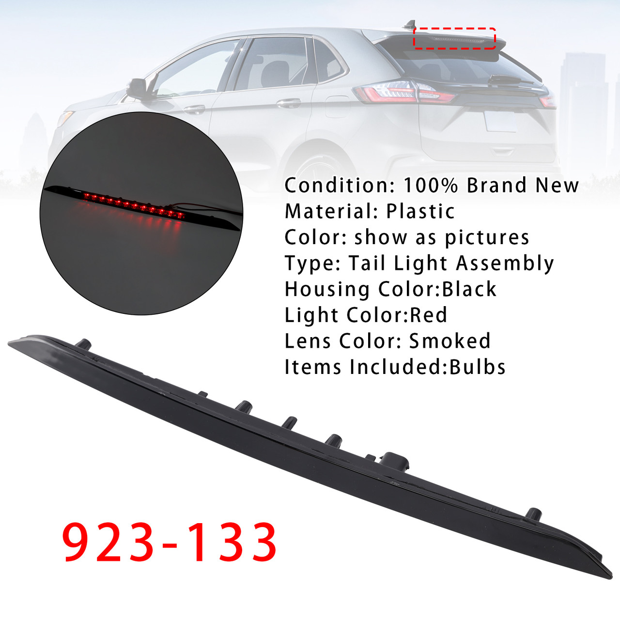 Led Third Brake Light Lamp 923-133 For Ford Edge 2015-2020 Smoked