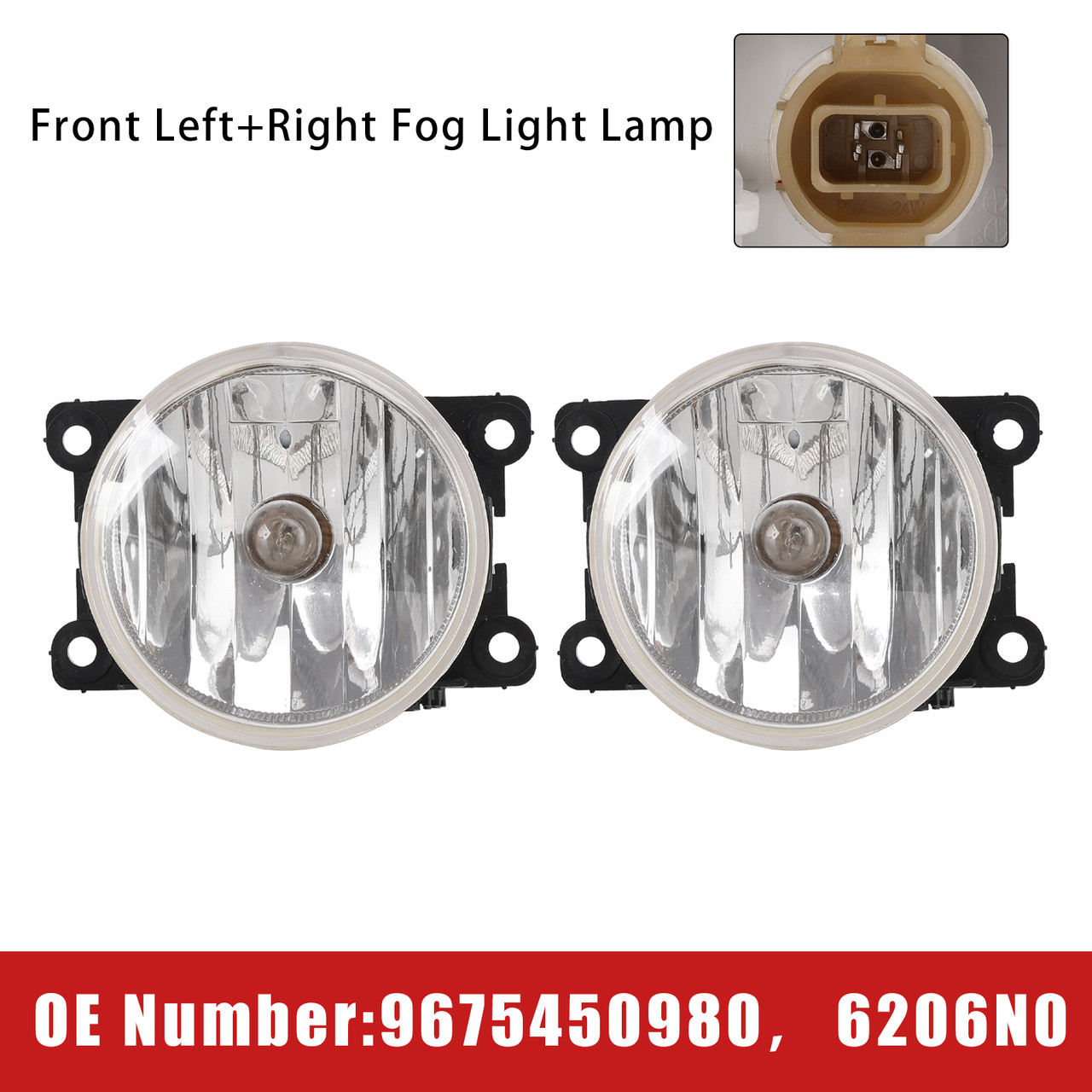 2x Front Fog Light Lamp 9675450980 For Peugeot 208 308 2008 2013-2019