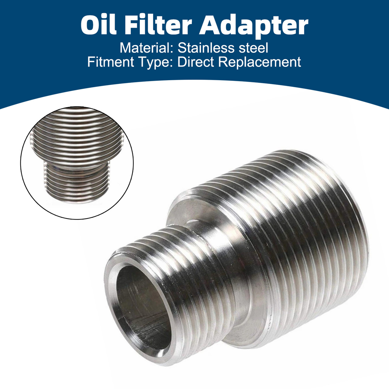 JXSS0116-SS Oil Filter Adapter 13/16"-16 to 1 1/8"-16 1R-1807