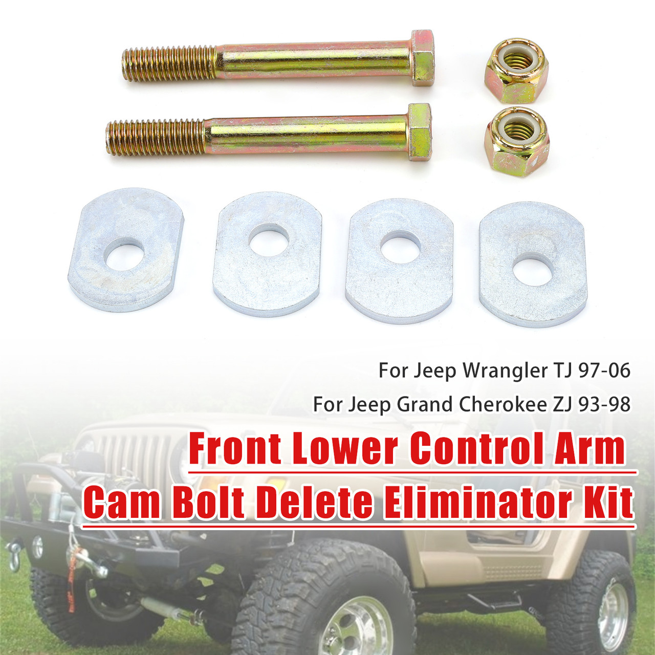 Control Arm Cam Bolt Delete Eliminator Kit For TJ 97-06 Cherokee ZJ 93-98