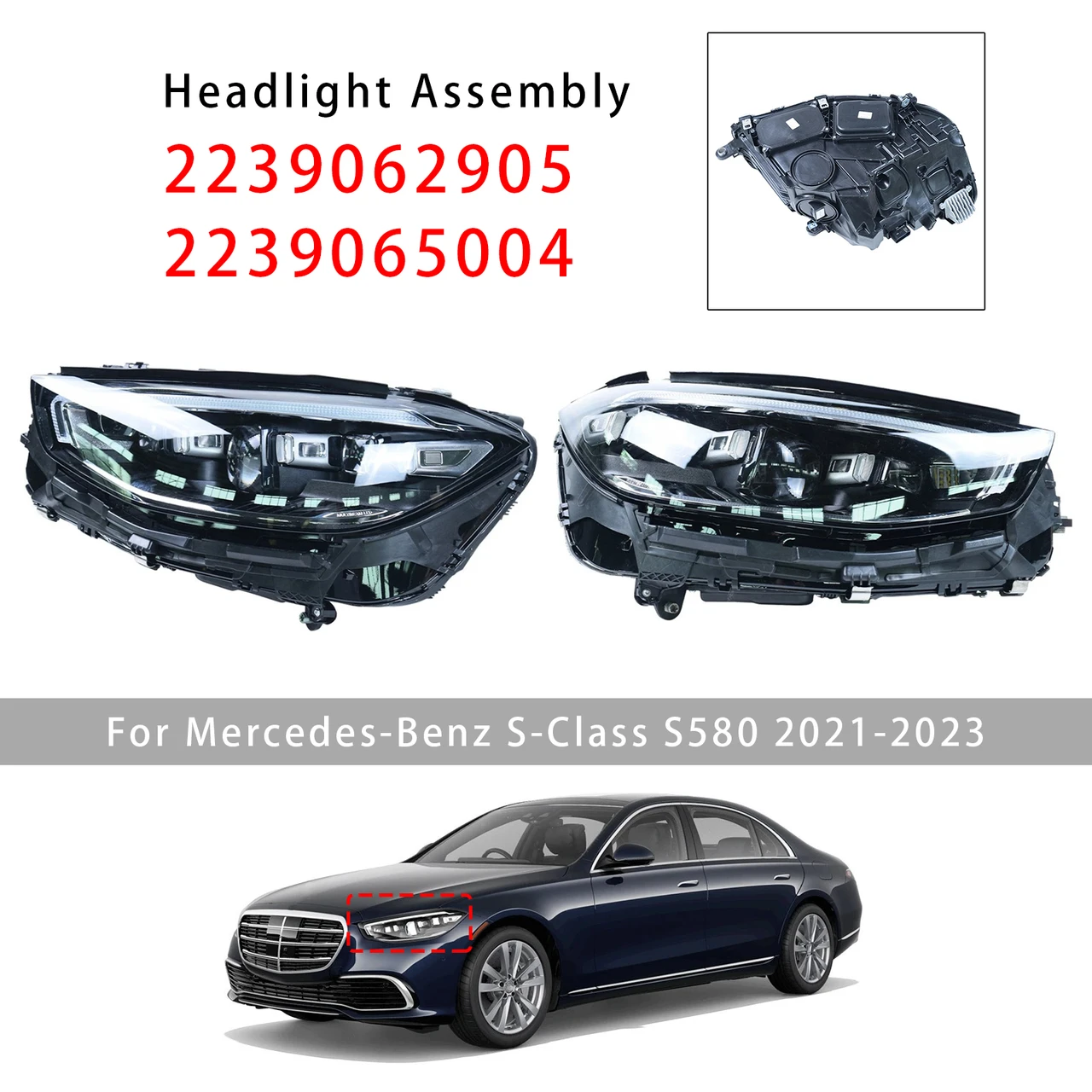 Left+Right LED Headlight Assembly For Mercedes-Benz S-Class S580 2021-2023