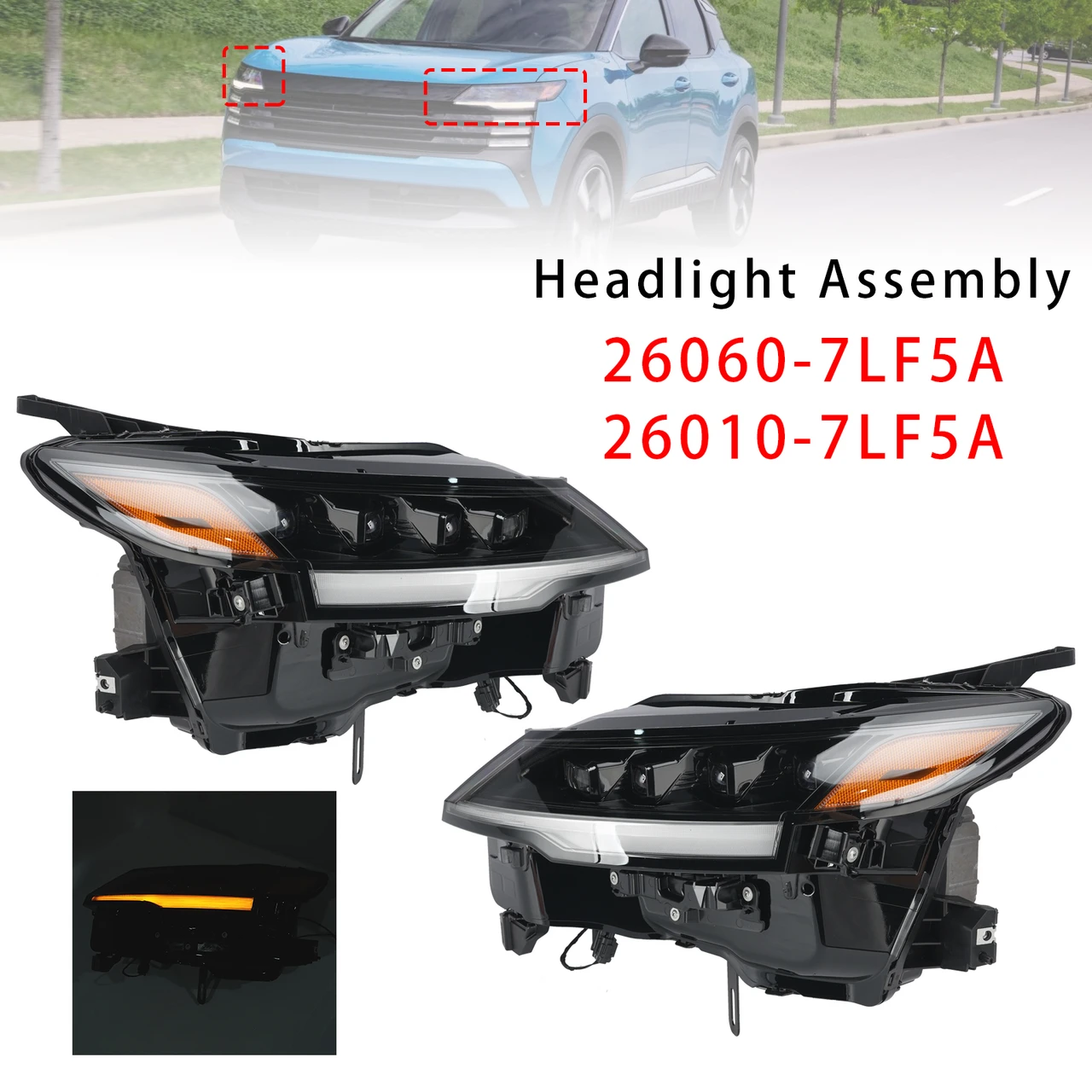 Left+Right LED Headlight 26060-7LF5A 26010-7LF5A For Nissan Kicks 2025-2026