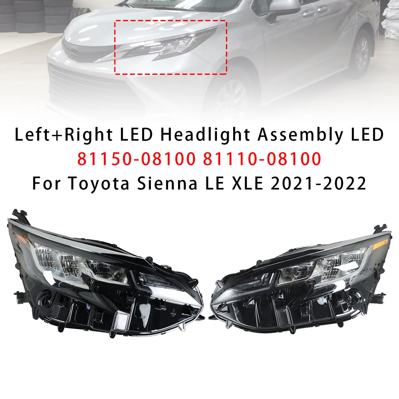 Left+Right LED Headlight Assembly LED For Toyota Sienna LE XLE 2021-2022