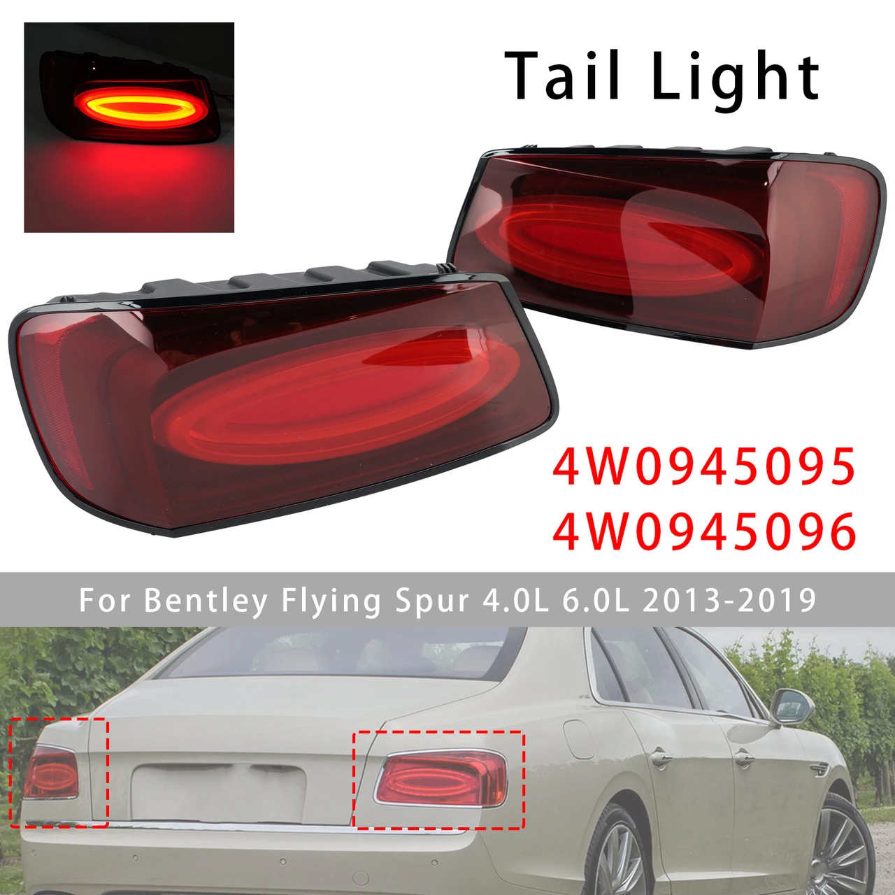 Left+Right Tail Light For Bentley Flying Spur 4.0L 6.0L 2013-2019 Black