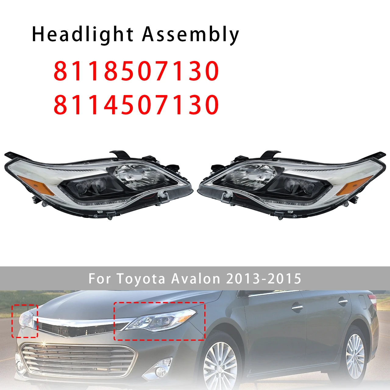 Left+Right Xenon/HID Head Light 8118507130 8114507130 For Toyota Avalon 13-2015