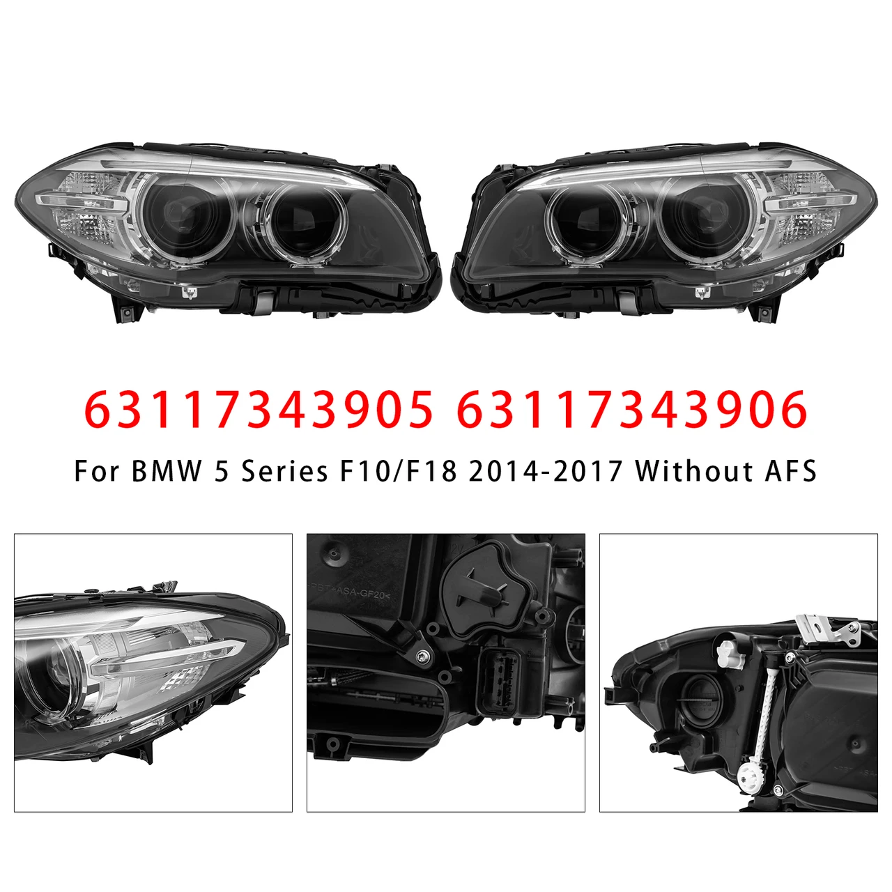Front Left+Right HID Xenon Headlight W/o AFS For BMW 5Series 528i 535i 2014-2017