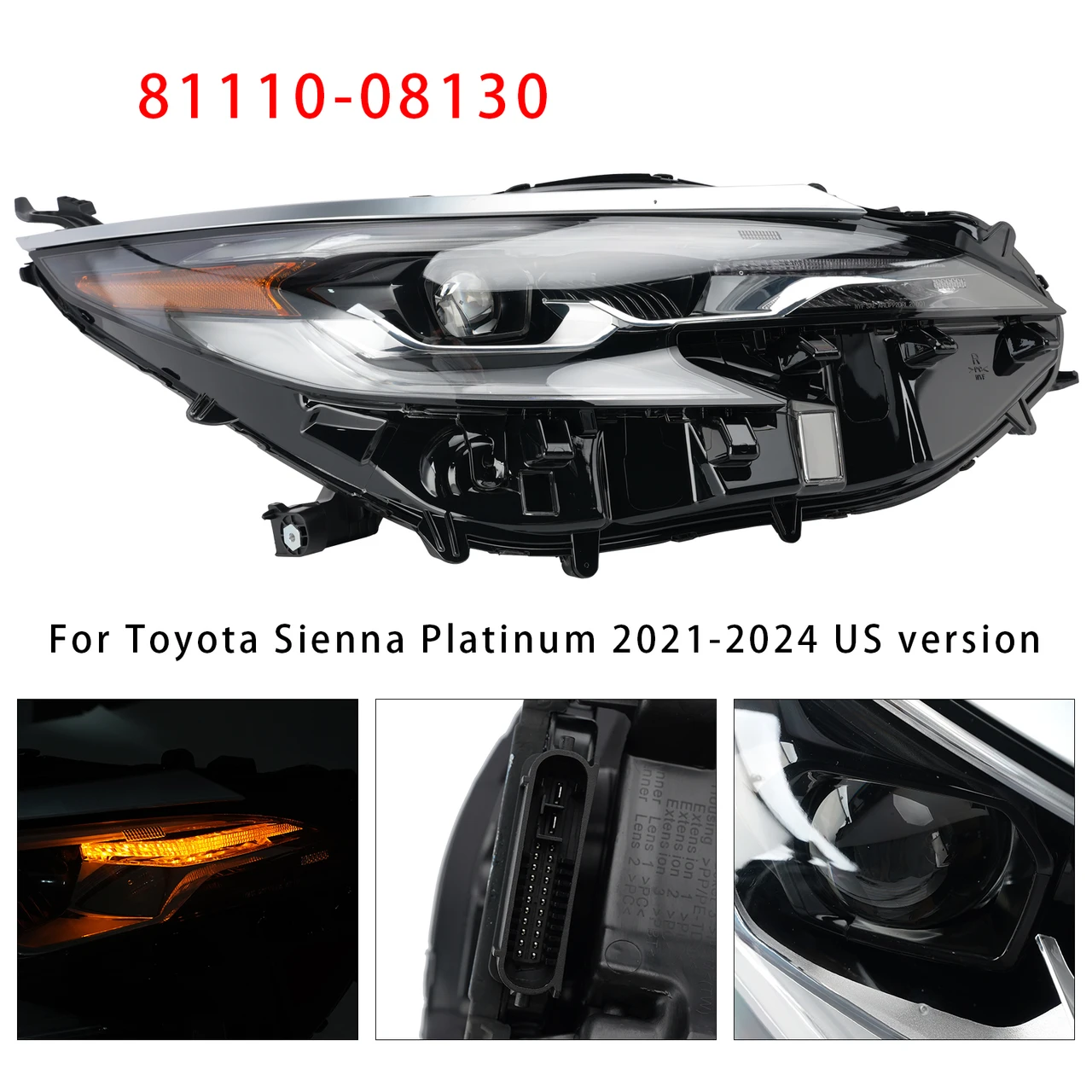 Led Right Headlight 81110-08130 For Toyota Sienna 2021-2024