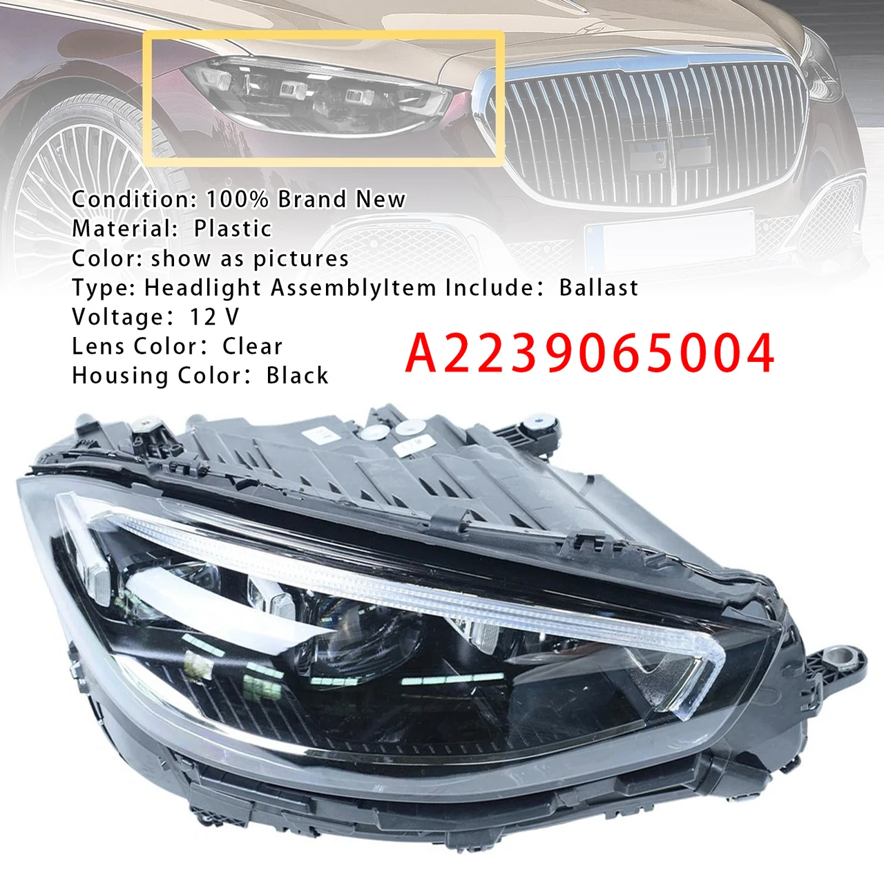 Right LED Headlight Assembly A2239065004 For Mercedes-Benz S-Class S580 21-2023