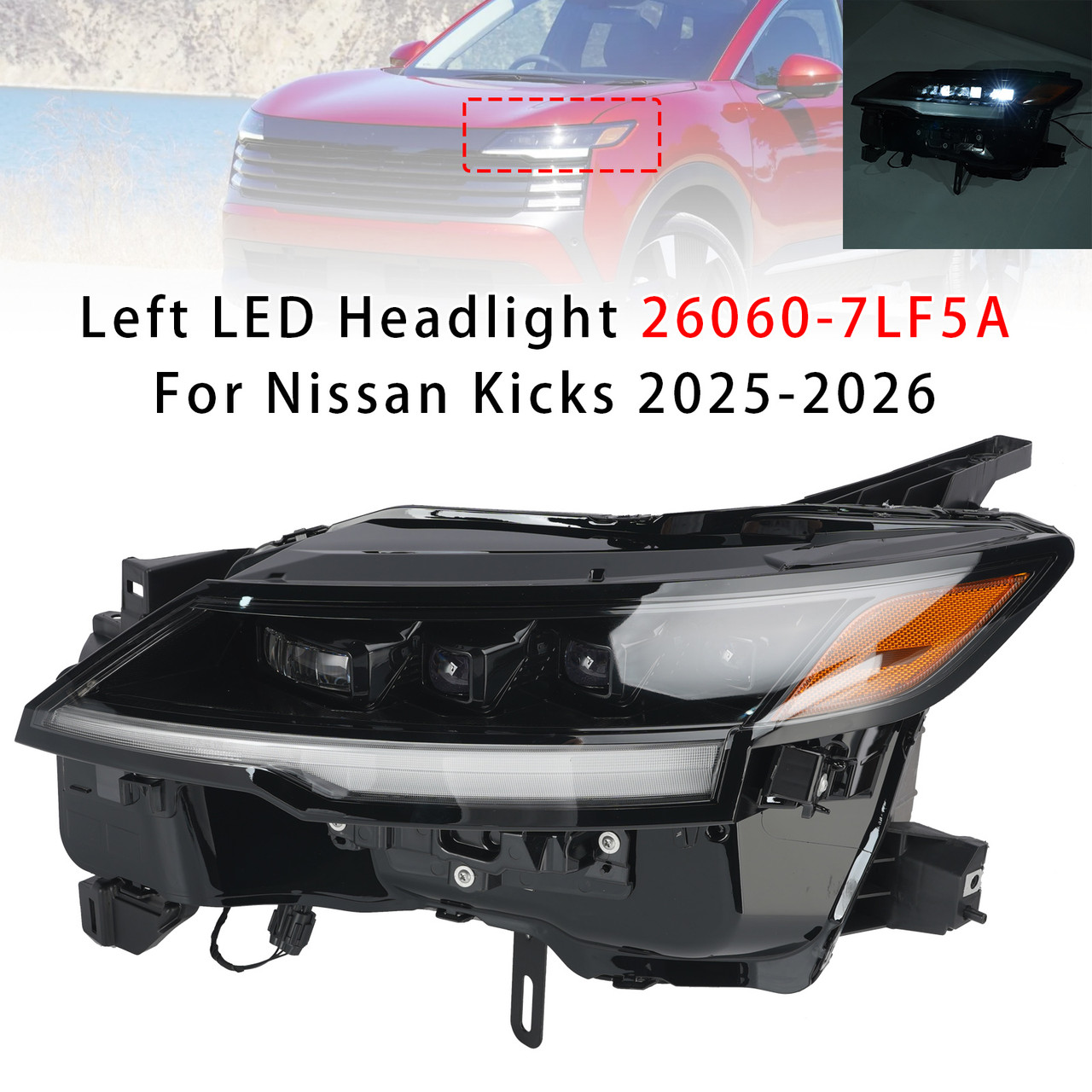 Left LED Headlight 26060-7LF5A For Nissan Kicks 2025-2026