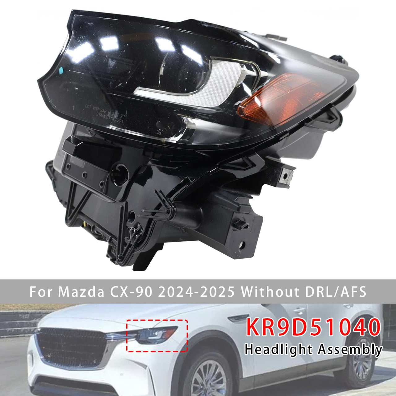 Left LED Head Light Without DRL/AFS For Mazda CX-90 2024-2025 KR9D51040