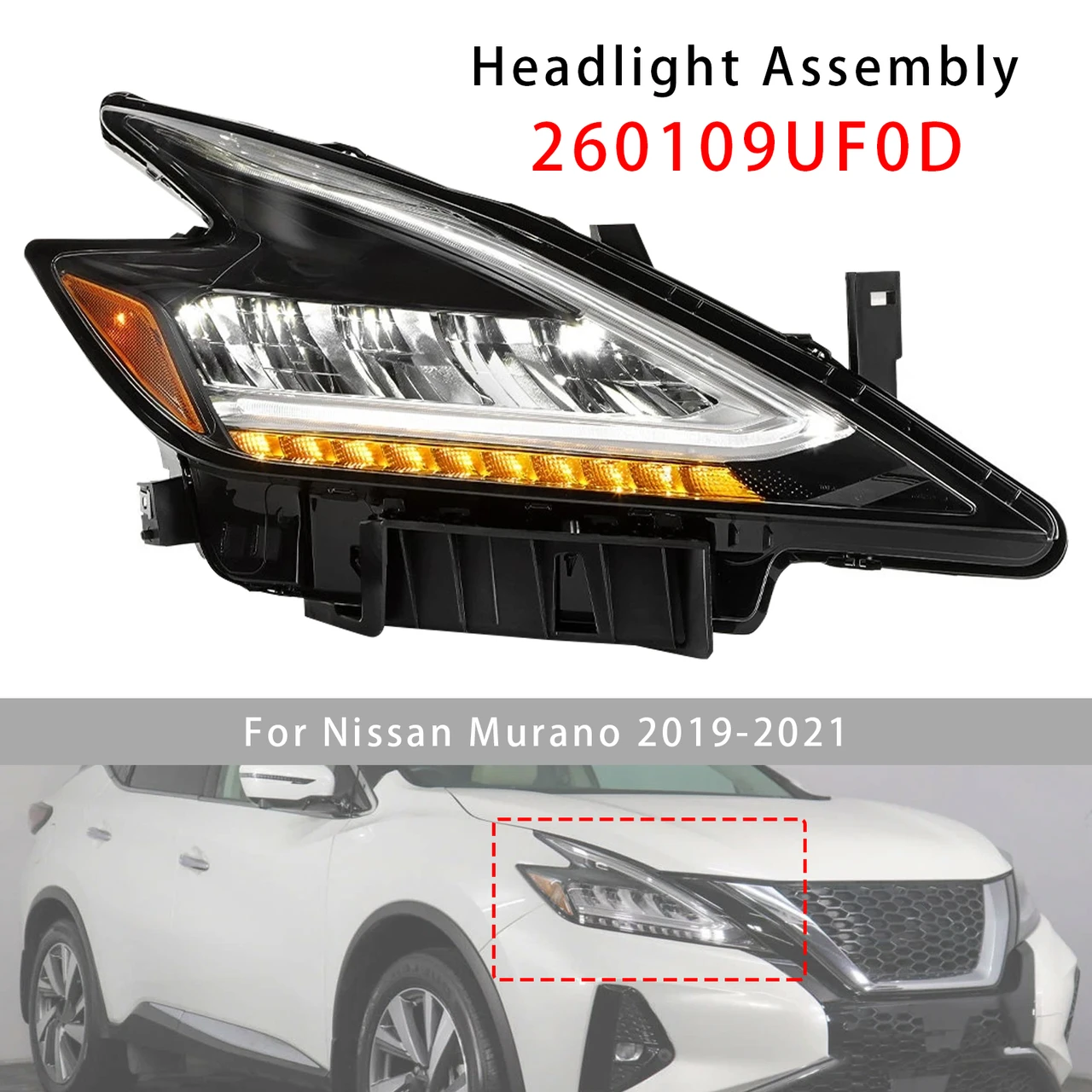 Right LED Head Light 260109UF0D For Nissan Murano 2019-2021