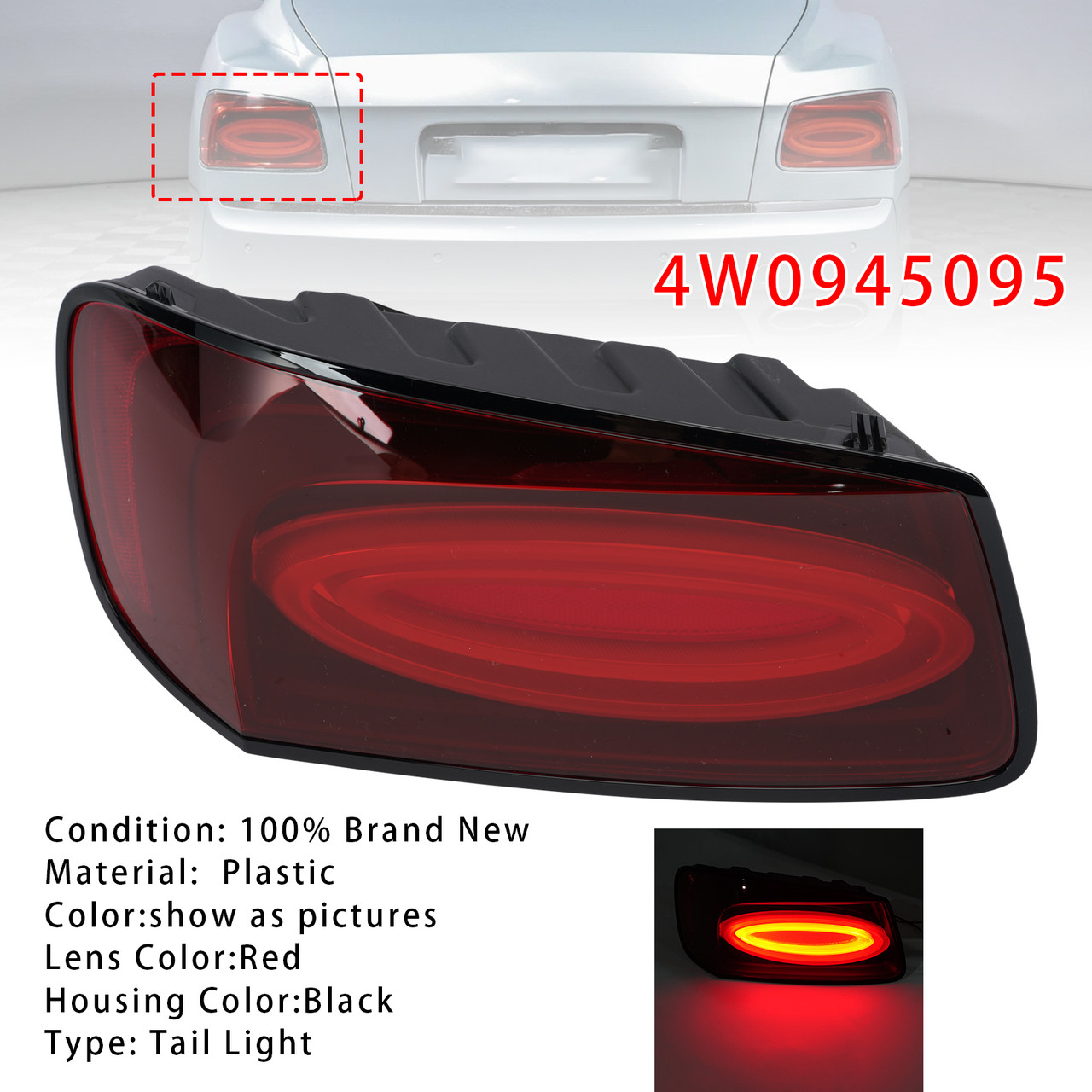 Left Tail Light 4W0945095 For Bentley Flying Spur 4.0L 6.0L 2013-2019 Black