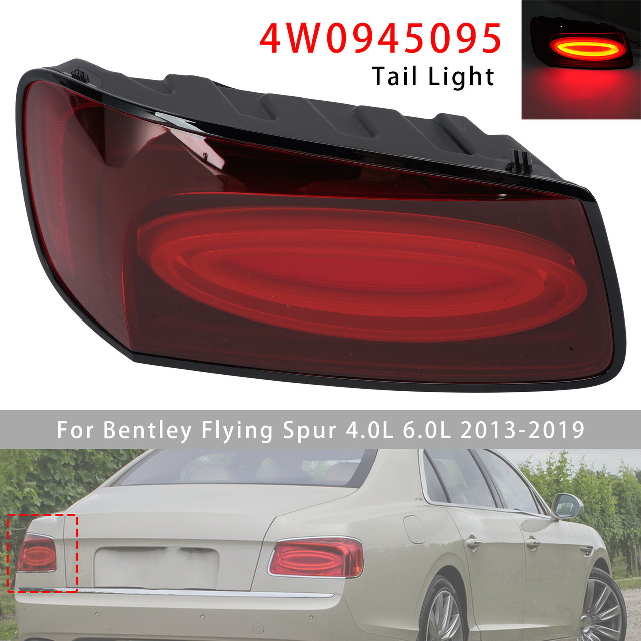 Left Tail Light 4W0945095 For Bentley Flying Spur 4.0L 6.0L 2013-2019 Black