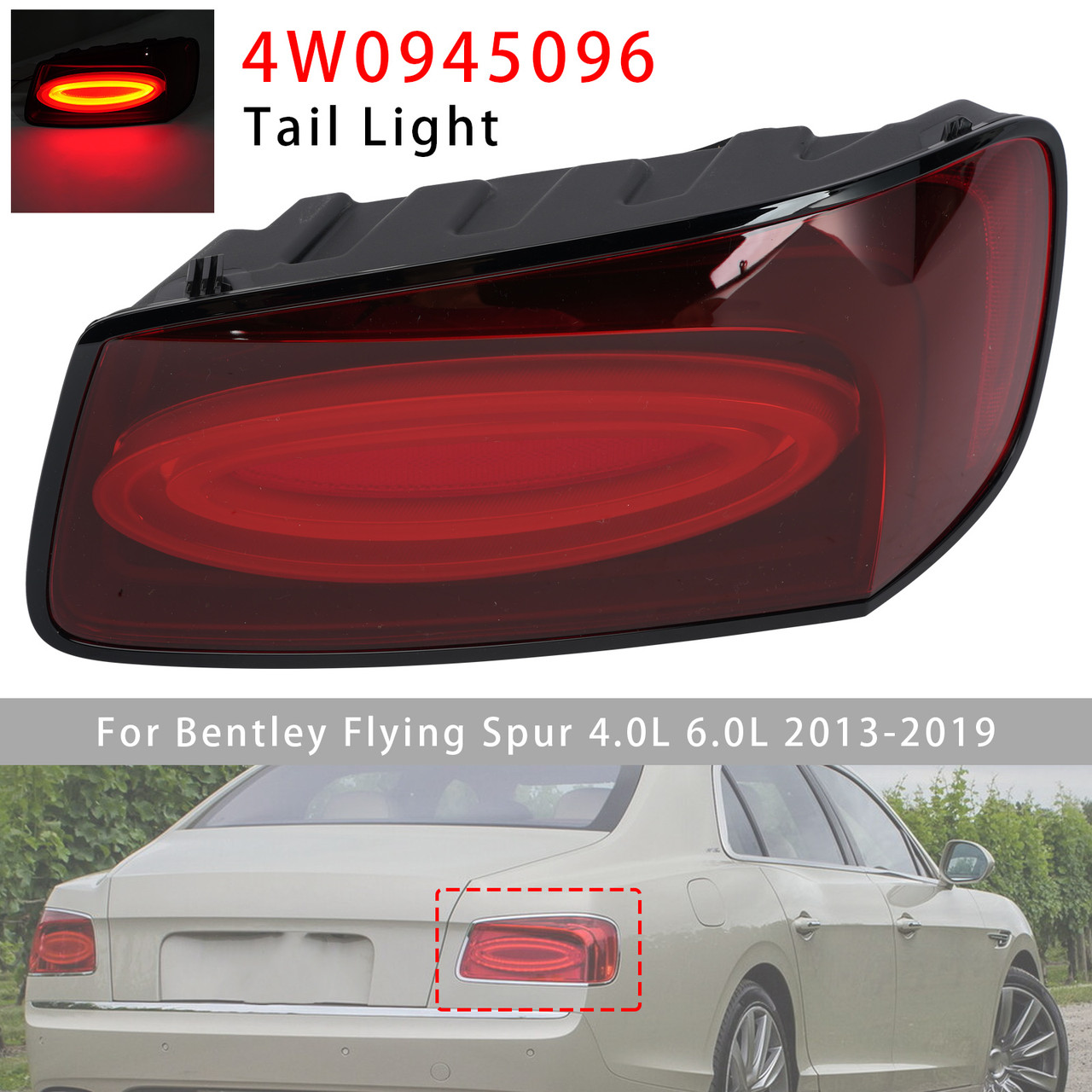 Right Tail Light 4W0945096 For Bentley Flying Spur 4.0L 6.0L 2013-2019 Black