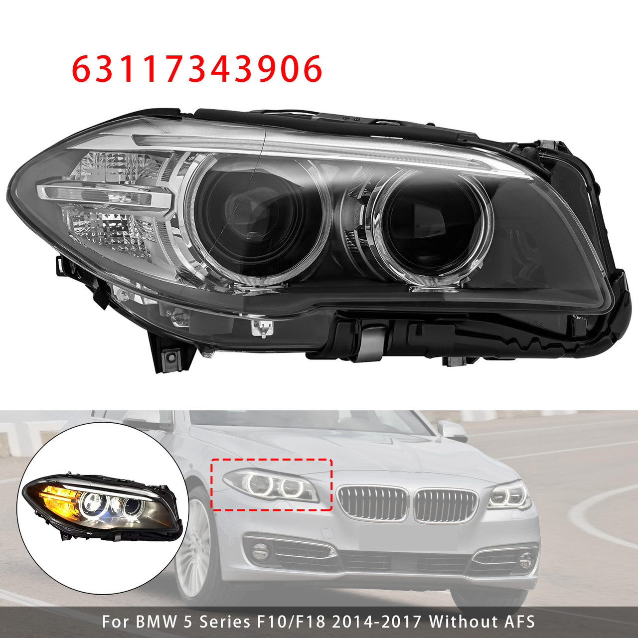 Front Right HID Xenon Headlight W/o AFS For BMW 5Series 528i 535i 2014-2017