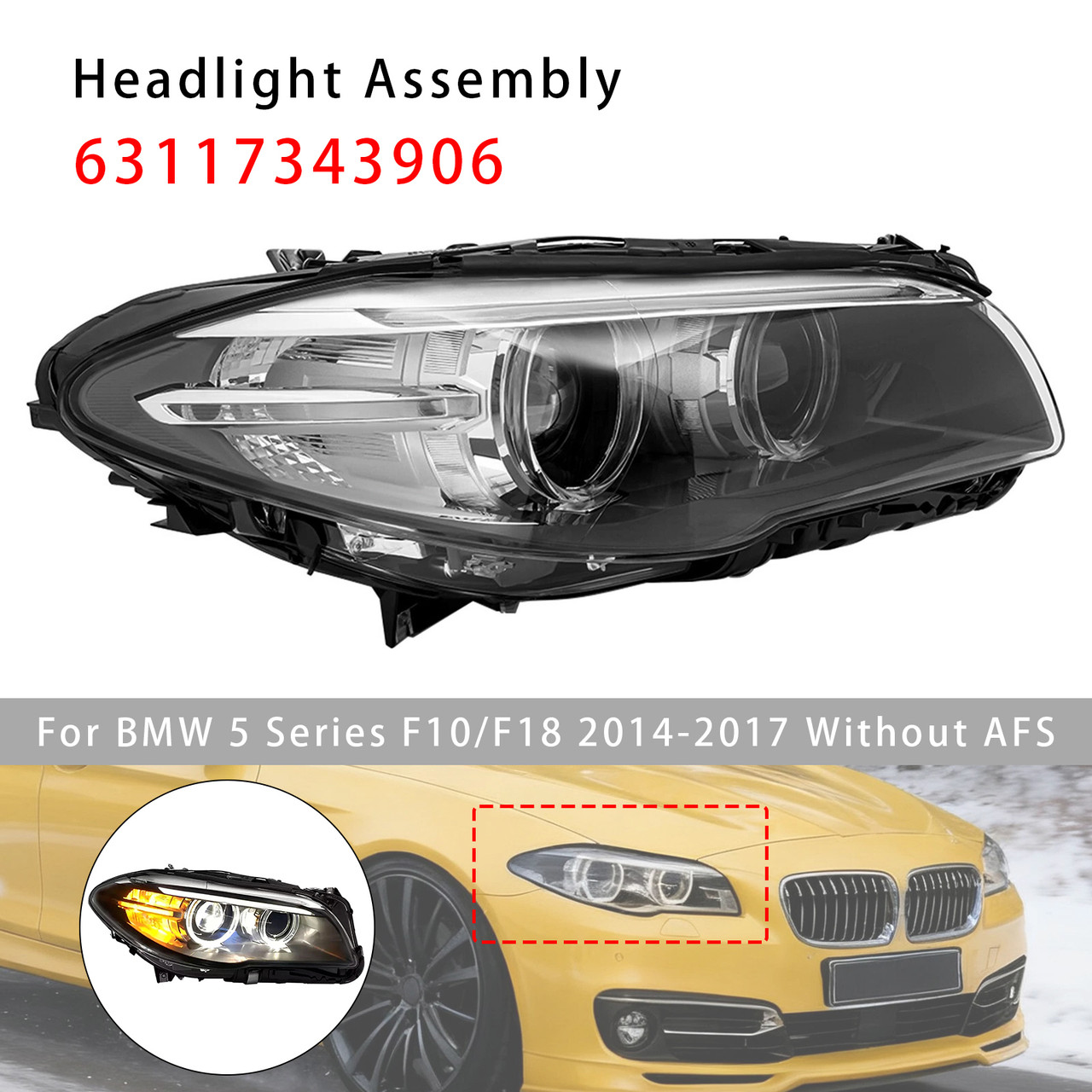 Front Right HID Xenon Headlight W/o AFS For BMW 5Series 528i 535i 2014-2017