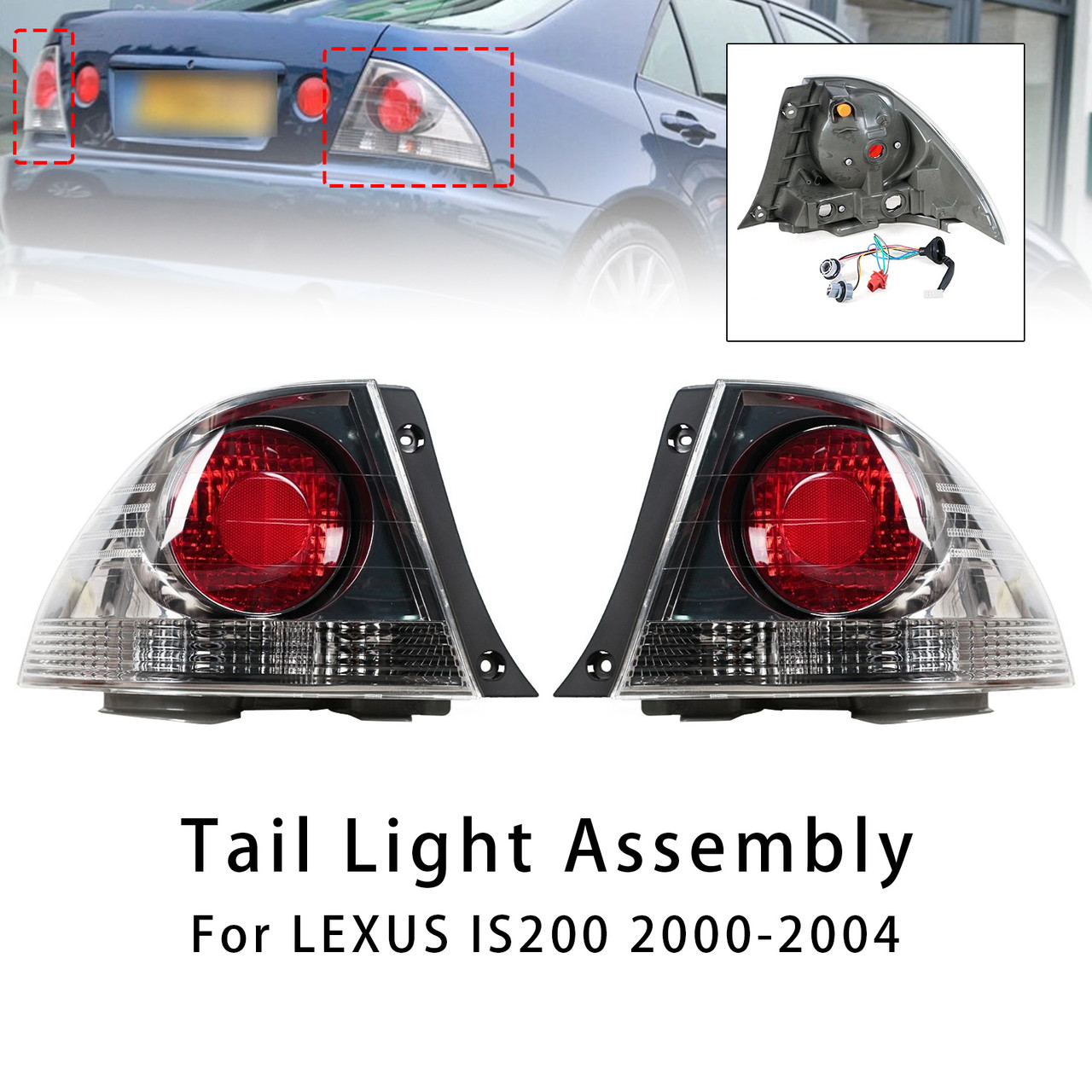 Left+Right Rear Tail Light Brake Lamp Without Bulb For LEXUS IS200 2000-2004