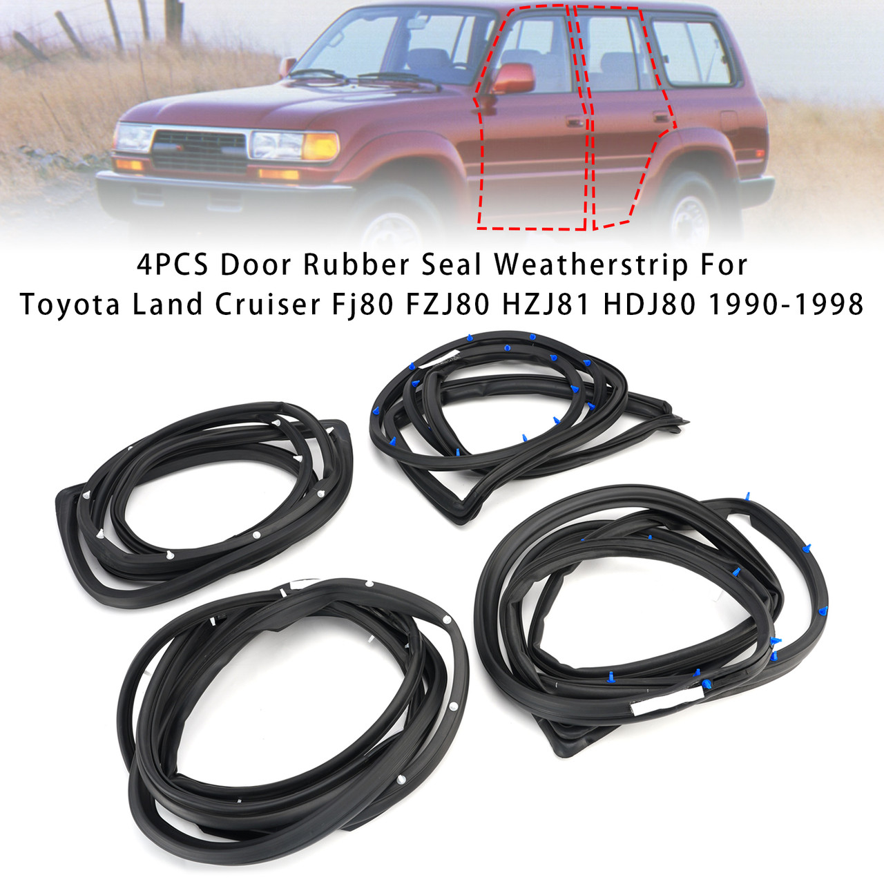 4Pcs Door Weatherstrip For Toyota Land Cruiser Fj80 Fzj80 Hzj81 Hdj80 1990-1998