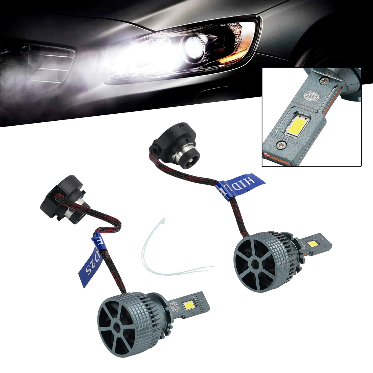 LED Headlight Bulb Kit High Low Beam Lamp D2S 12V 35W 6500K For HELLA