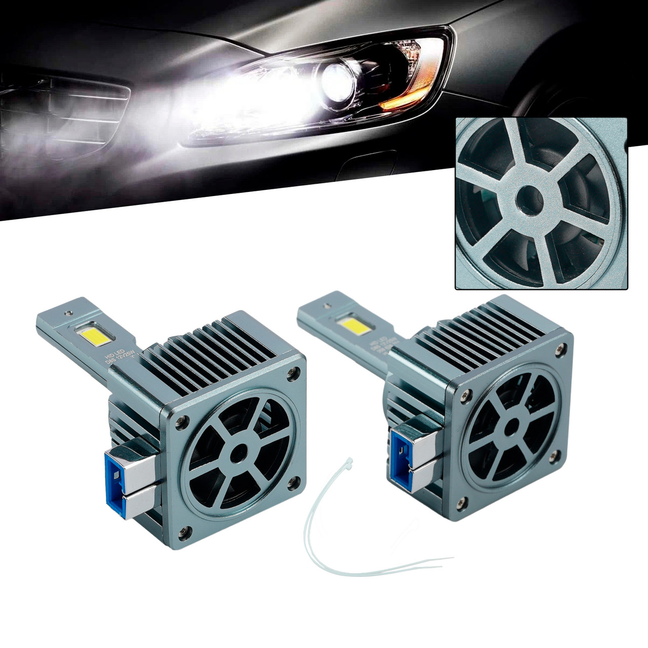 LED Headlight Bulb Kit High Low Beam Lamp D8S 12V 25W 6500K For HELLA