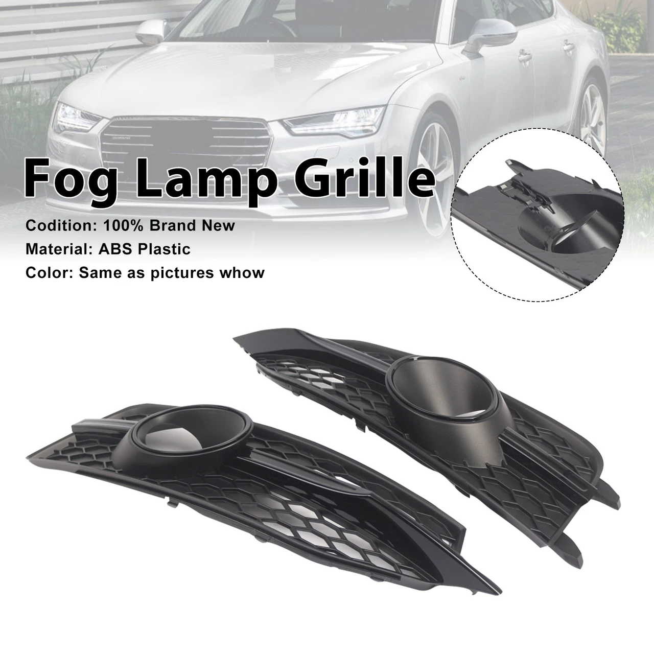 Black Front Bumper Fog Light Grille Cover Bezel Fit Audi S7 A7 S-Line 2012-2015