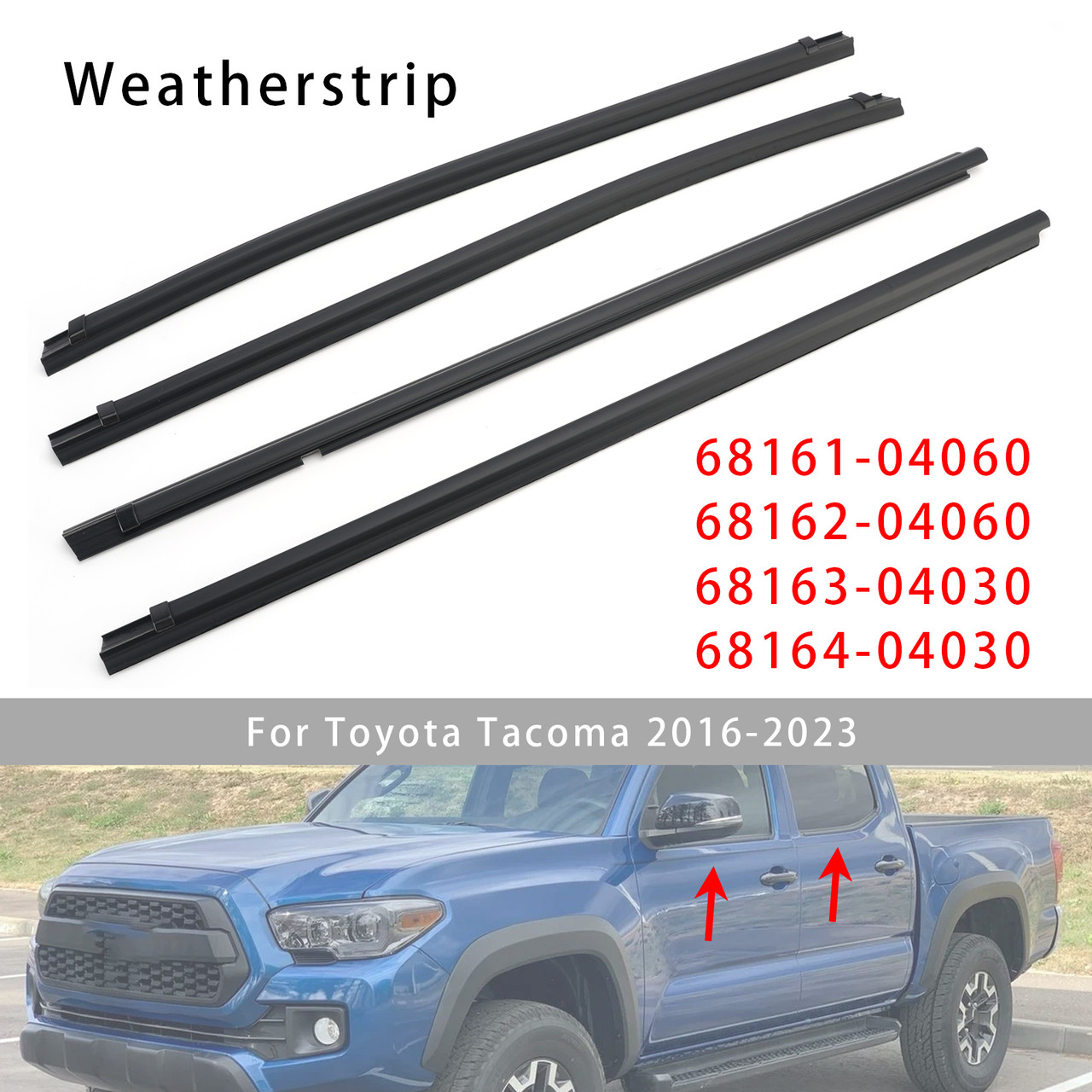 4PCS Door Weatherstrips 68161-04060 For Toyota Tacoma 2016-2023