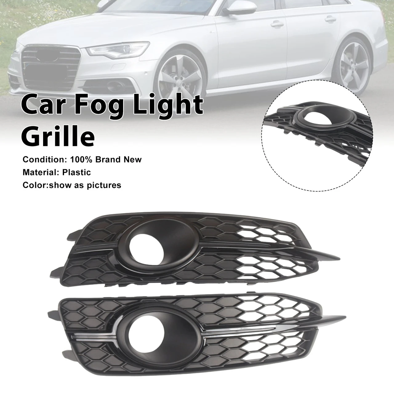 2X Car Front Bumper Fog Light Grilles For Audi A6 C7 S-Line 2012-2014