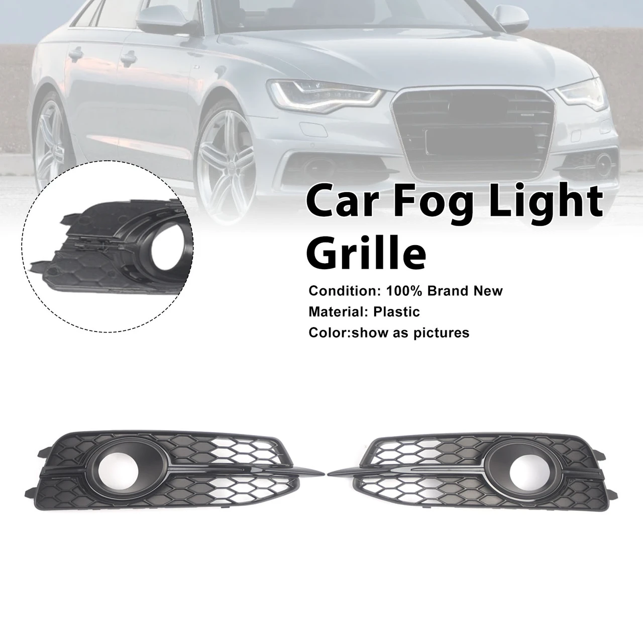2X Car Front Bumper Fog Light Grilles For Audi A6 C7 S-Line 2012-2014