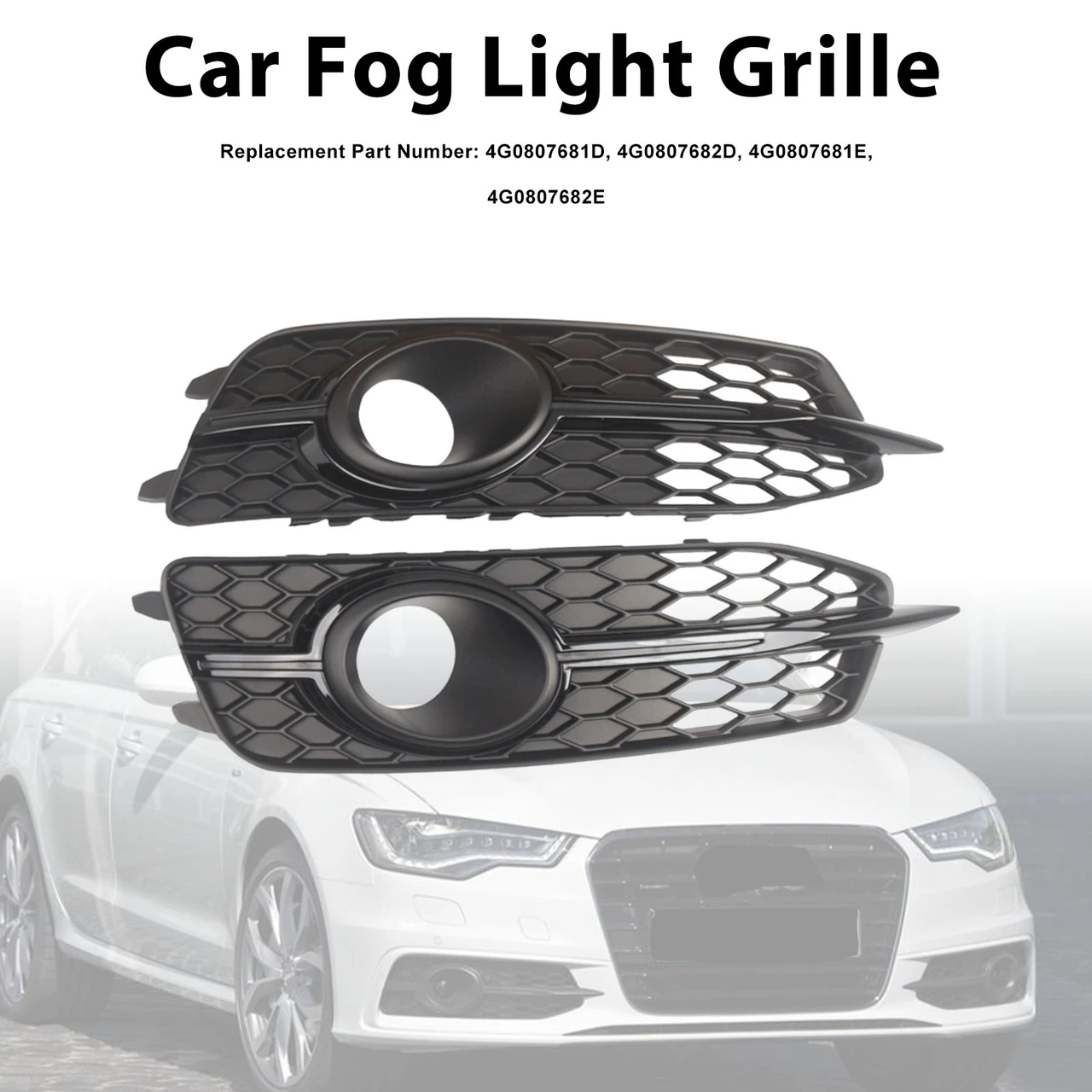 2X Car Front Bumper Fog Light Grilles For Audi A6 C7 S-Line 2012-2014