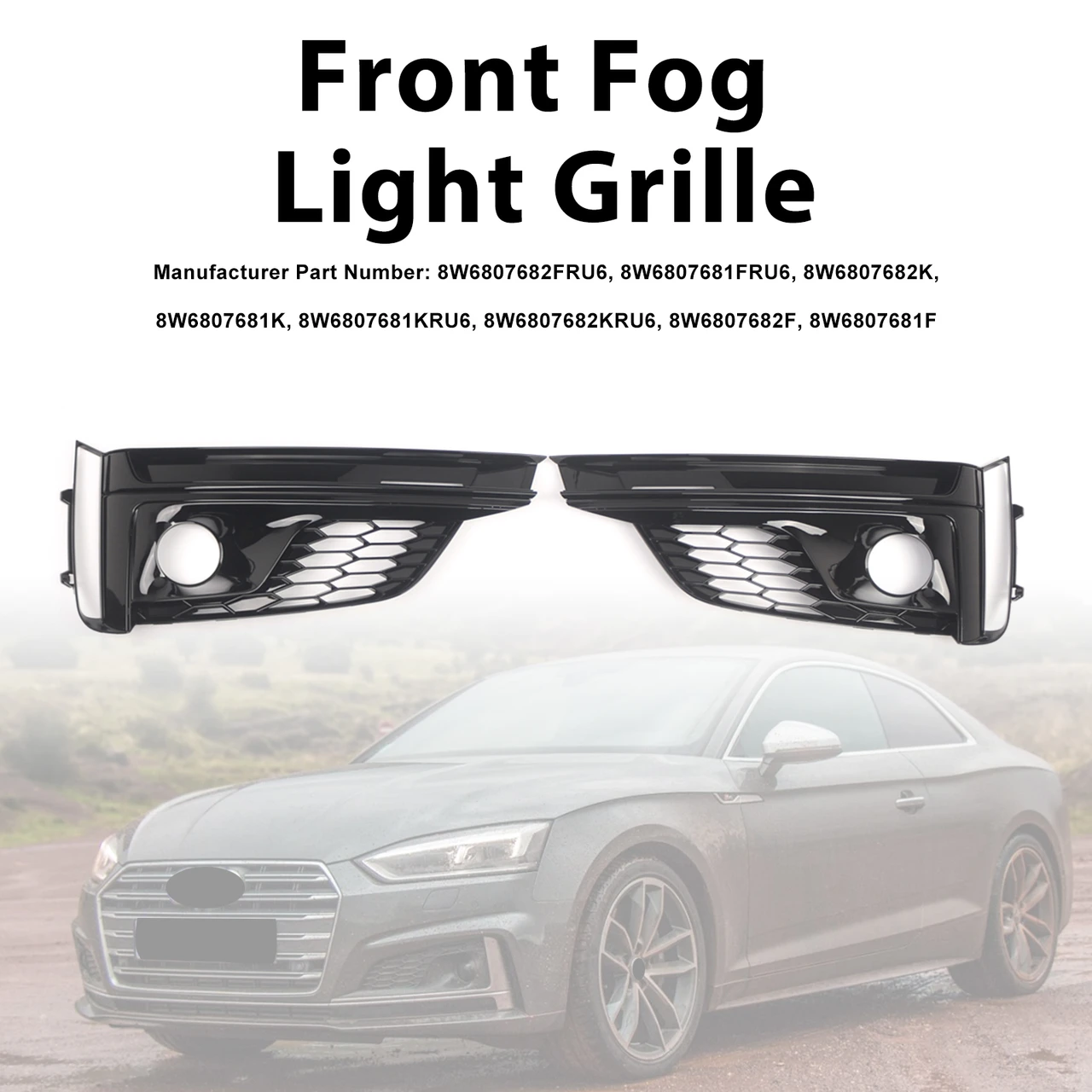 2PCS Front Bumper Fog Light Grille Cover Fit Audi A5 S5 S-Line 2018-2019