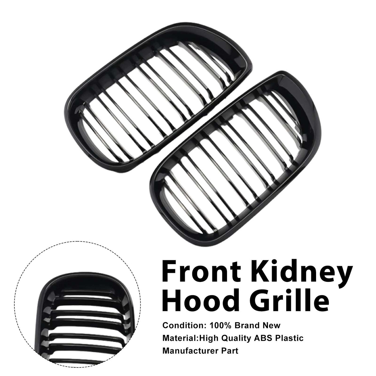 Front Kidney Hood Grille Grill For BMW E46 3 Series 4 Door 2002-2005 Gloss Black