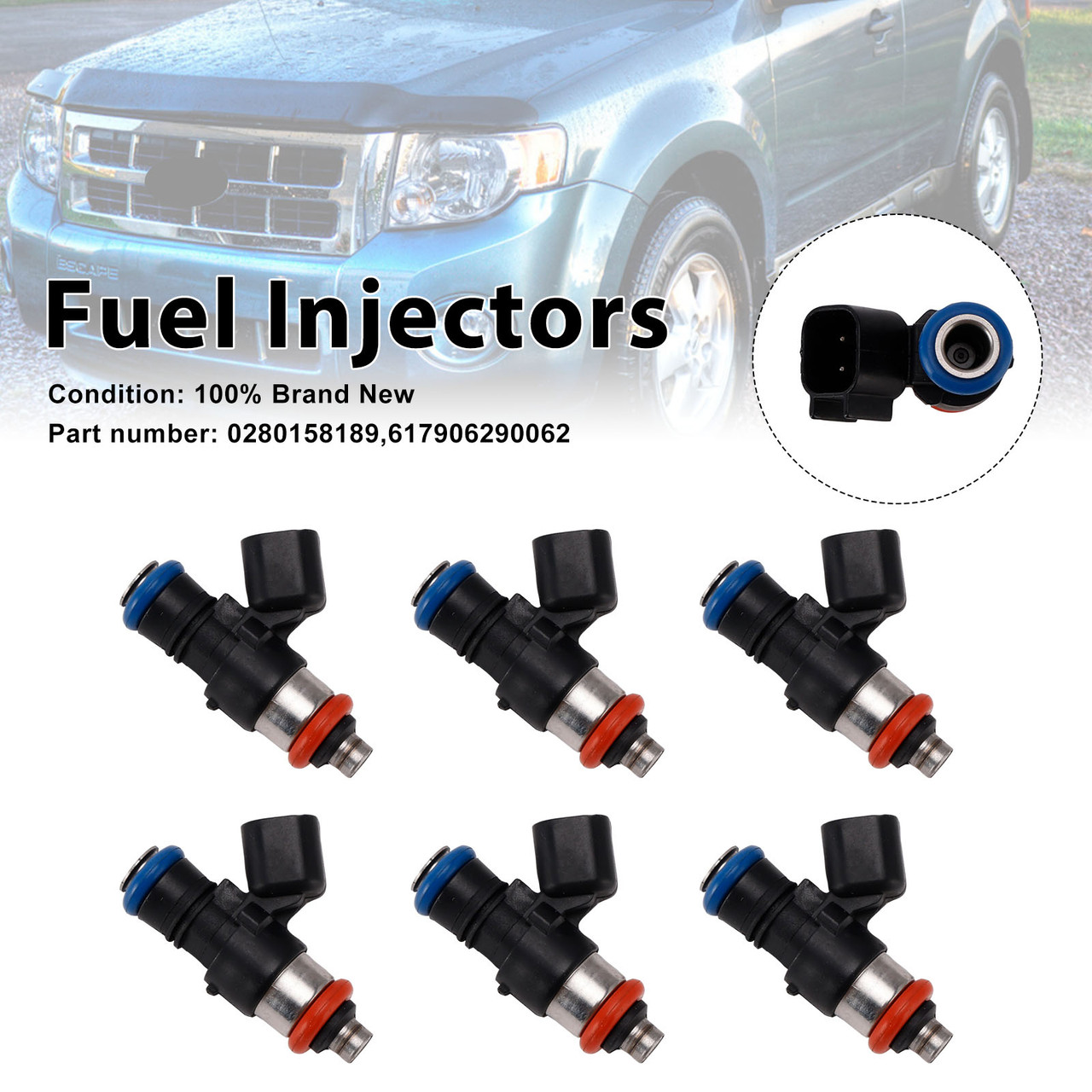 6PC 617906290062 Fuel Injectors 0280158189 For Mercury Mariner Ford 3.0L
