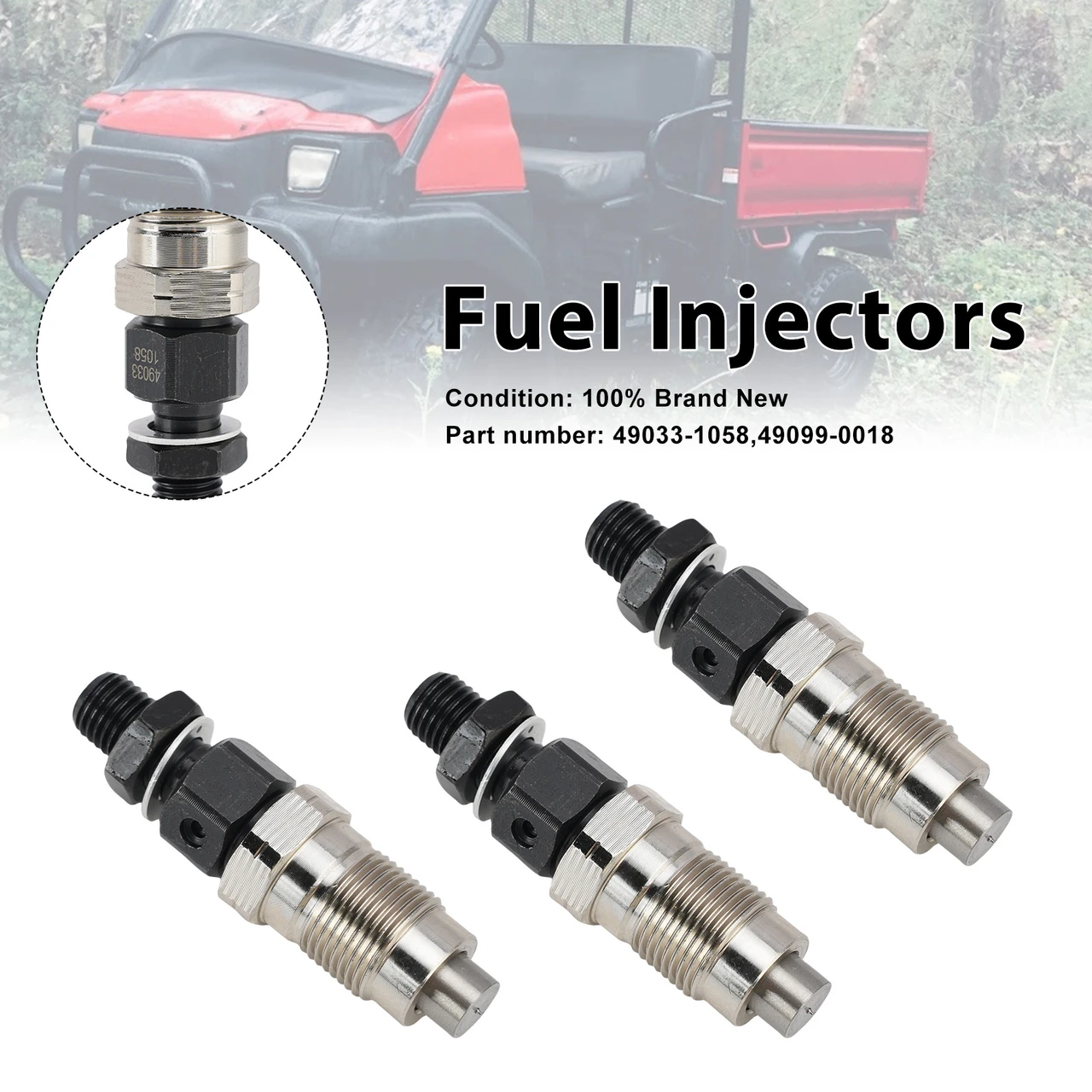 3PC 49099-0018 Fuel Injectors 49033-1058 For Kawasaki DM950 DM850 Mule 2510 3010