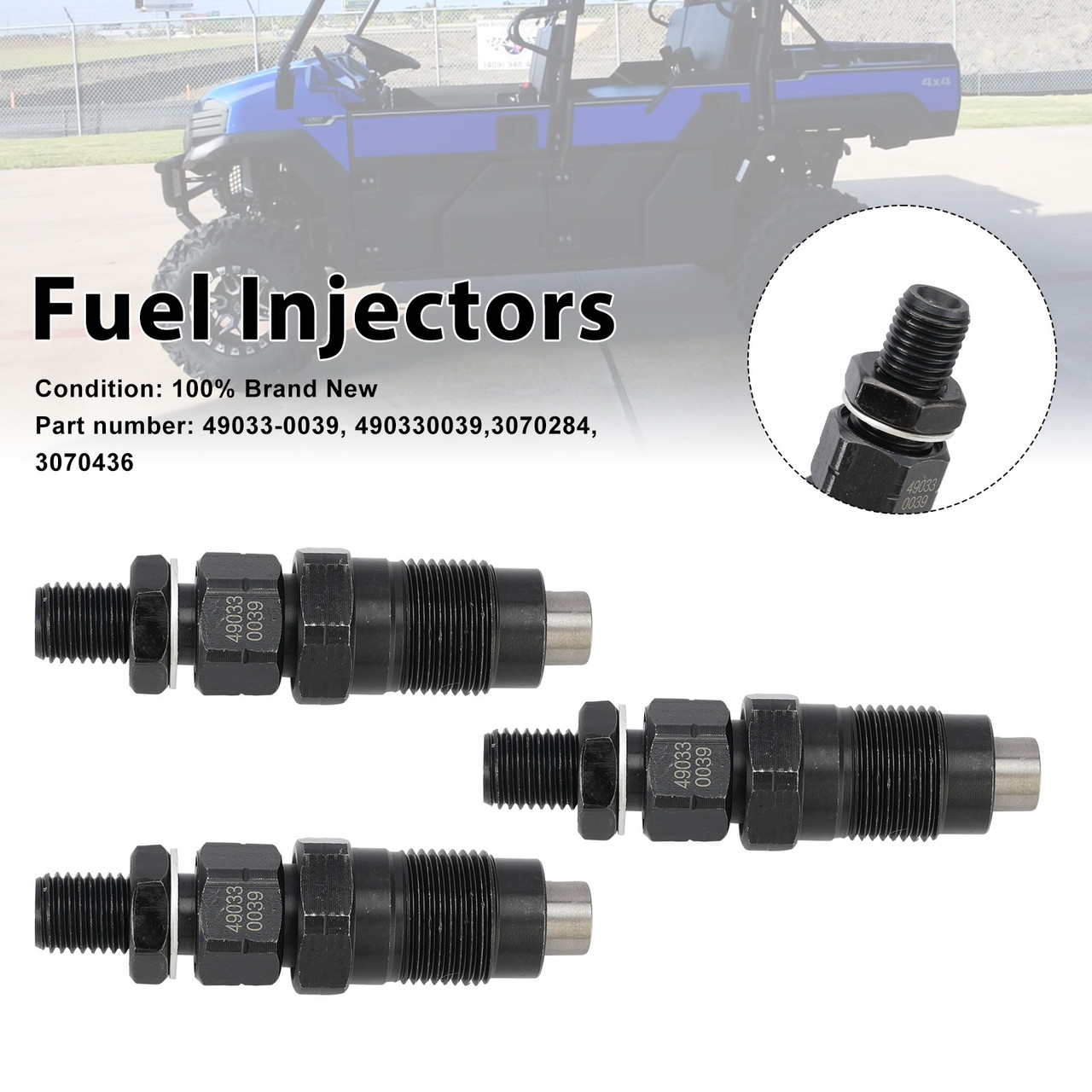 3PC 49033-0039 Fuel Injectors 3070284 3070436 For Kawasaki KAF1000 Polaris UTV
