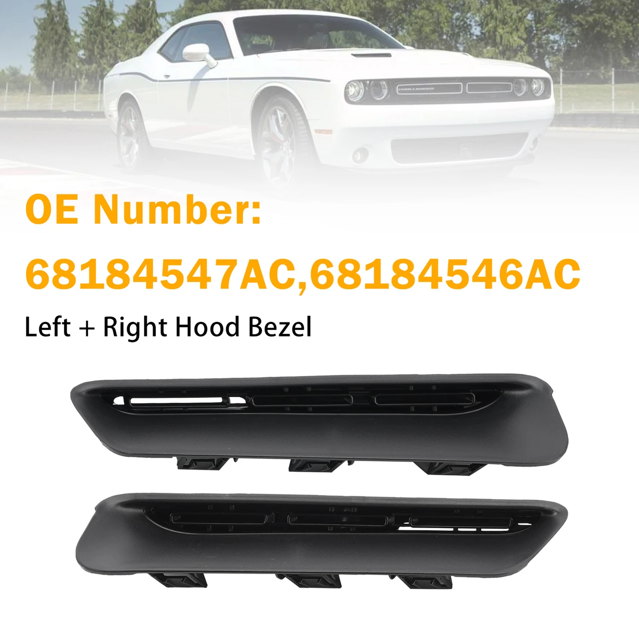 Left + Right Hood Bezel 68184547AC 68184546AC For Dodge Challenger 2015-2023