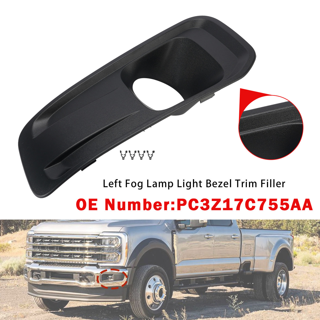 Left Fog Lamp Light Bezel PC3Z17C755AA For Ford F250/350/450/550 2023-2025