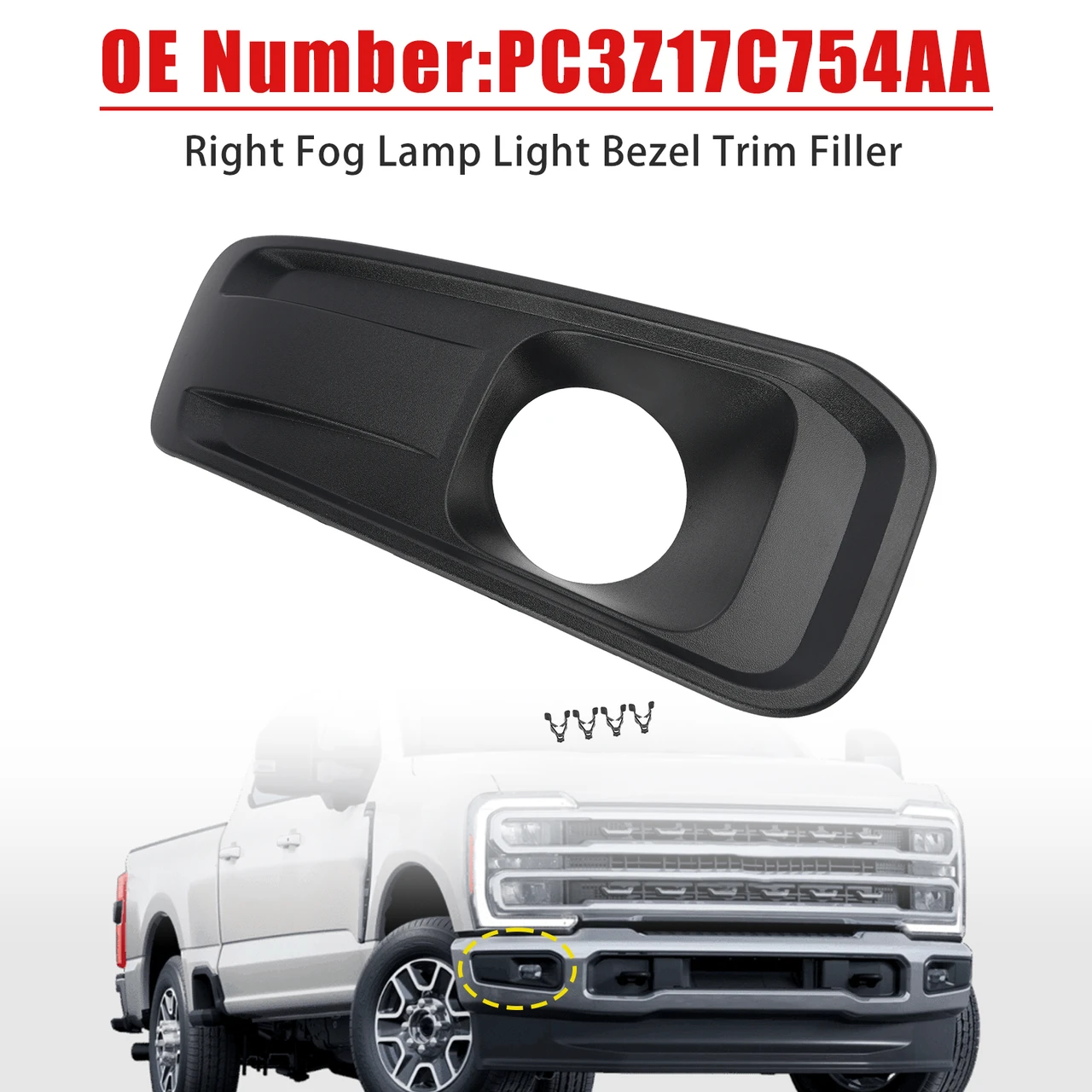 Right Fog Lamp Light Bezel PC3Z17C754AA For Ford F250/350/450/550 2023-2025