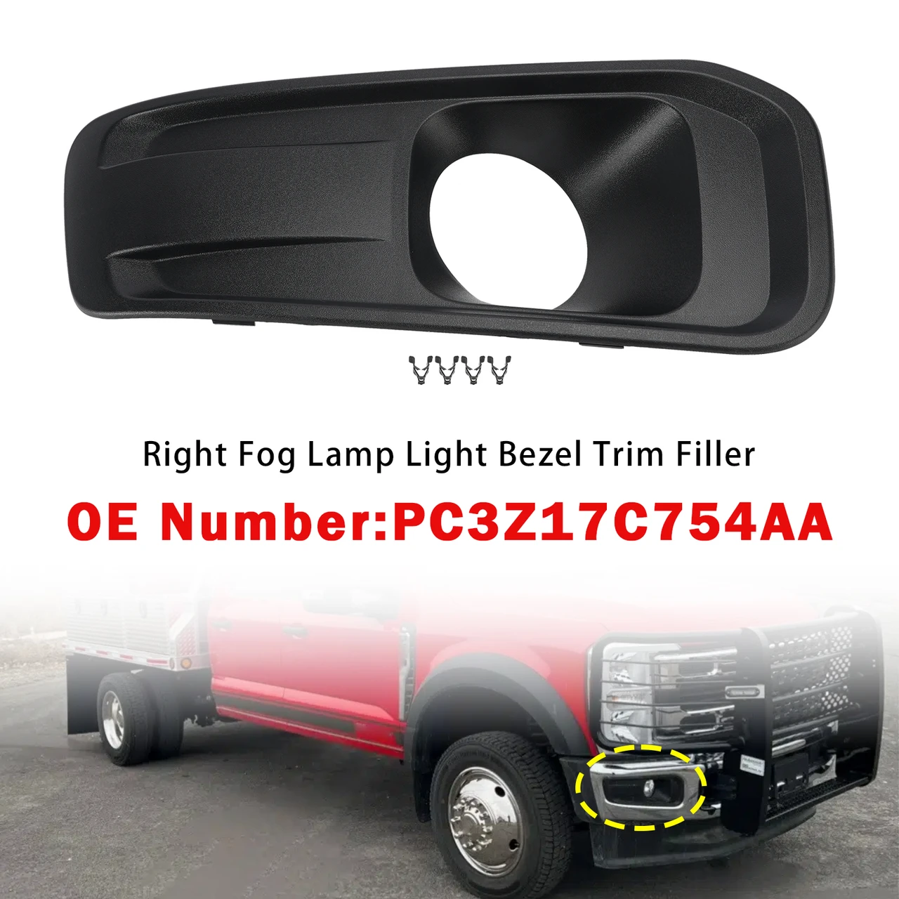 Right Fog Lamp Light Bezel PC3Z17C754AA For Ford F250/350/450/550 2023-2025