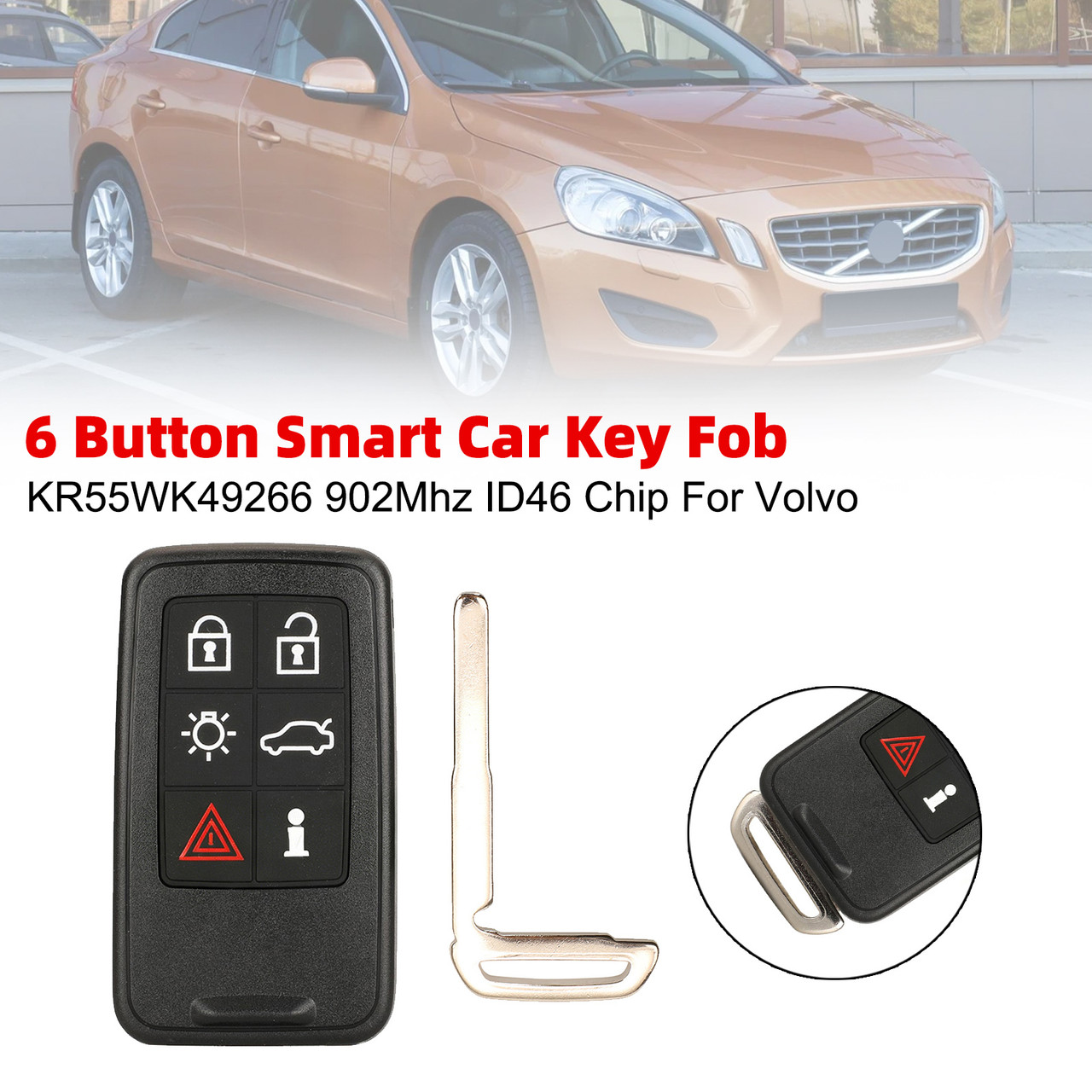 6 Button Smart Car Key Fob KR55WK49266 902Mhz ID46 Chip For Volvo