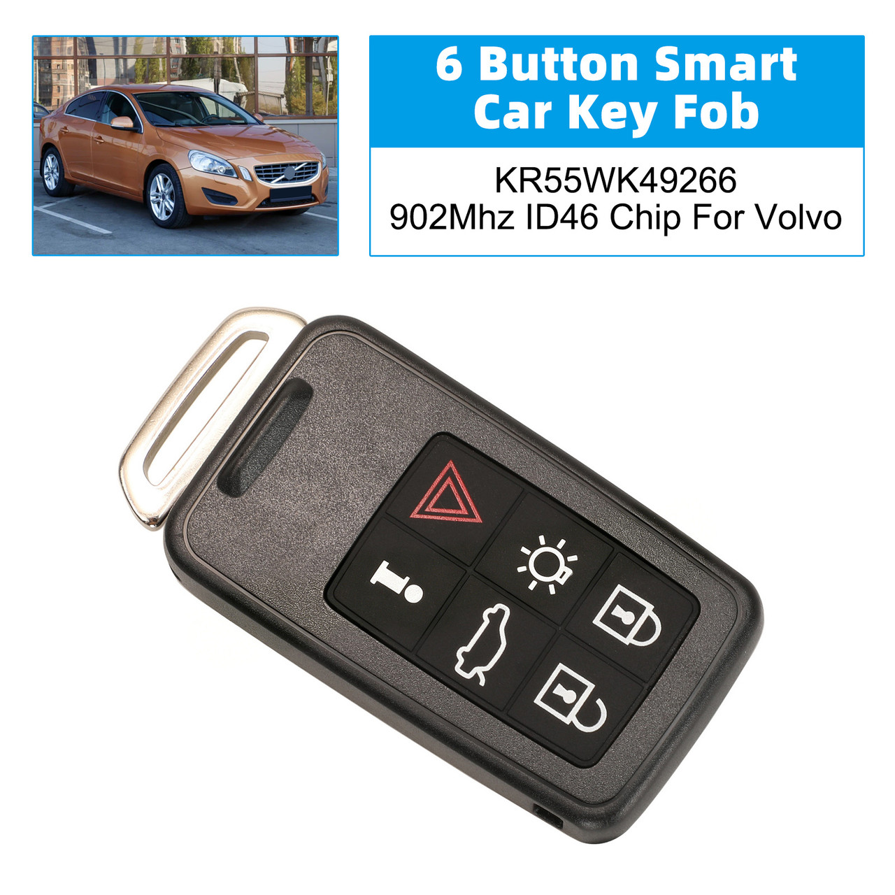 6 Button Smart Car Key Fob KR55WK49266 902Mhz ID46 Chip For Volvo
