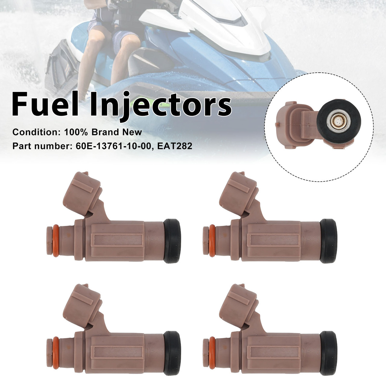 4PC EAT282 Fuel Injectors 60E-13761-10-00 For Yamaha PWC FX SX AR VX