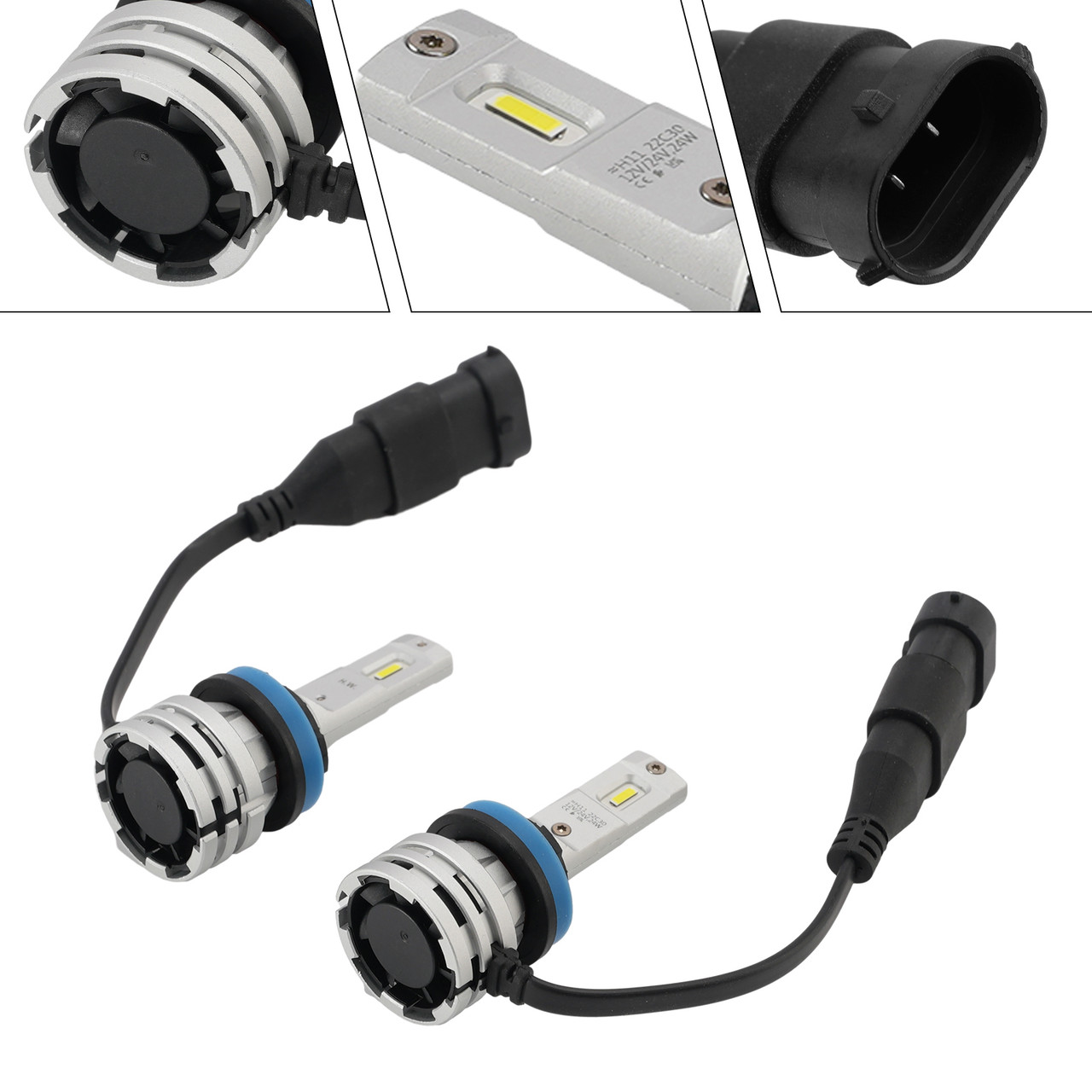 LED Headlight Bulb Kit High Low Beam H11 12V 24W 6500K Fan Cooling For HELLA