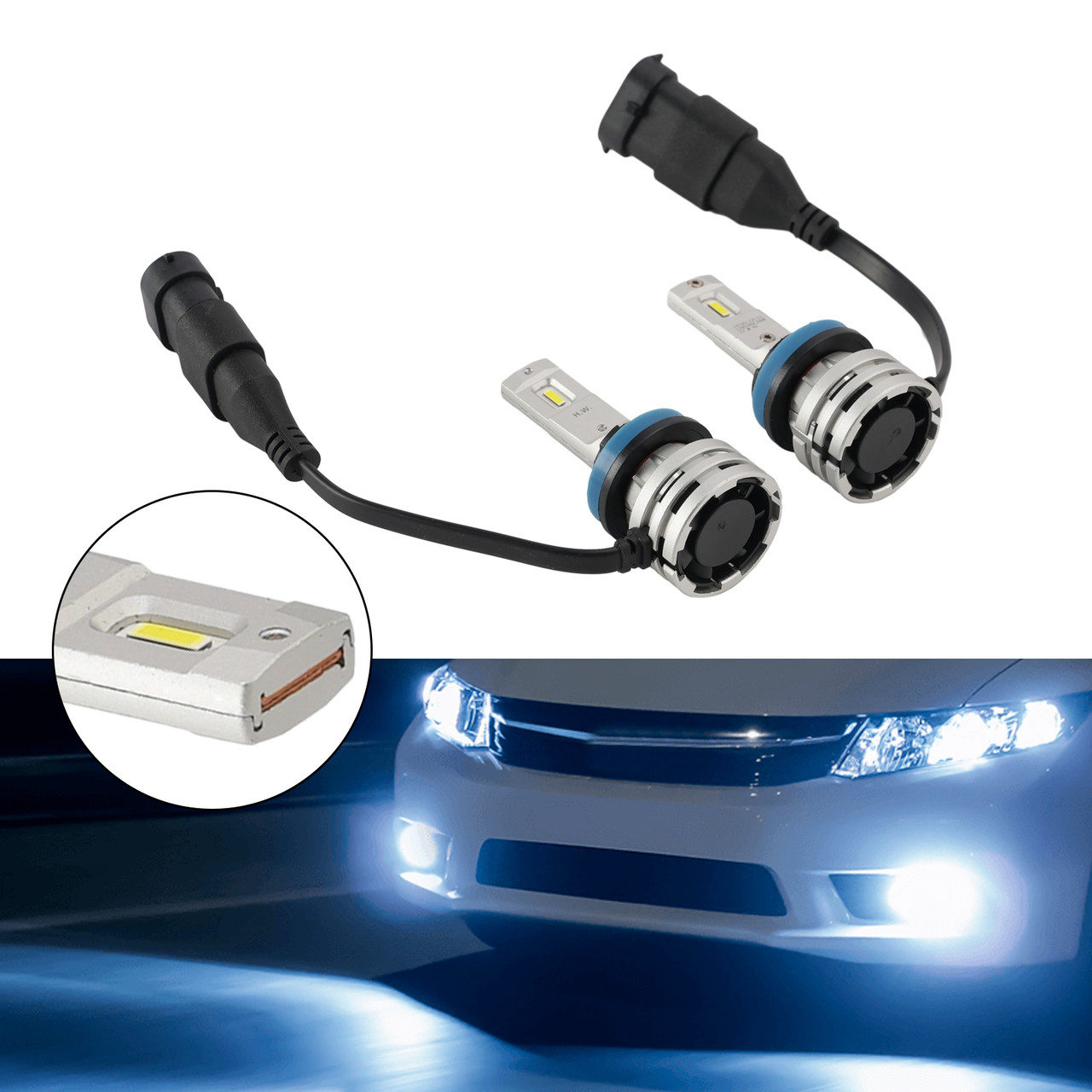 LED Headlight Bulb Kit Hi/Low Beam H8 H9 H11 12V 24W 6500K Fan Cooling For HELLA