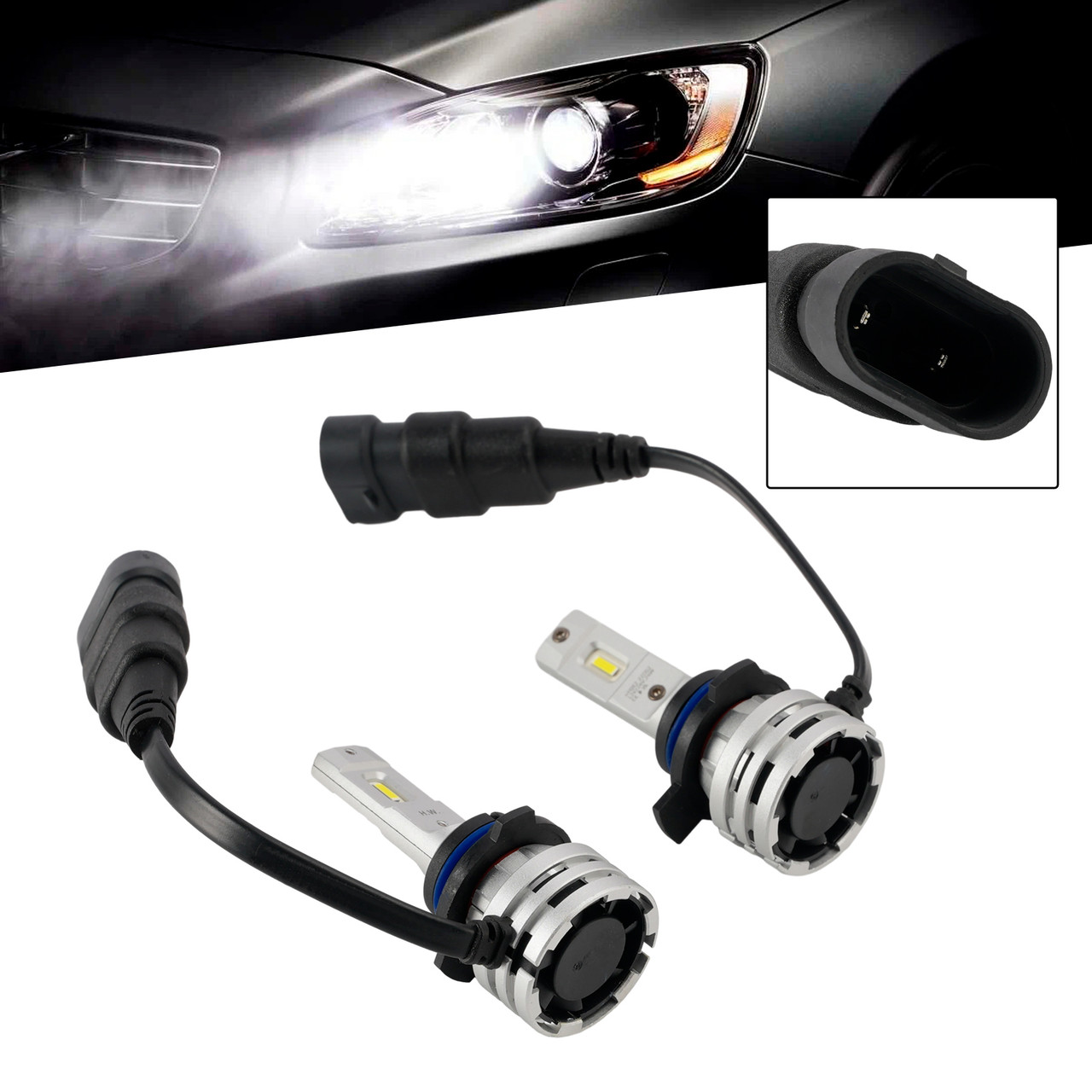 LED Headlight Bulb Kit Hi/Low Beam HIR2 9012 12V 24W 6500K Fan Cooling For HELLA