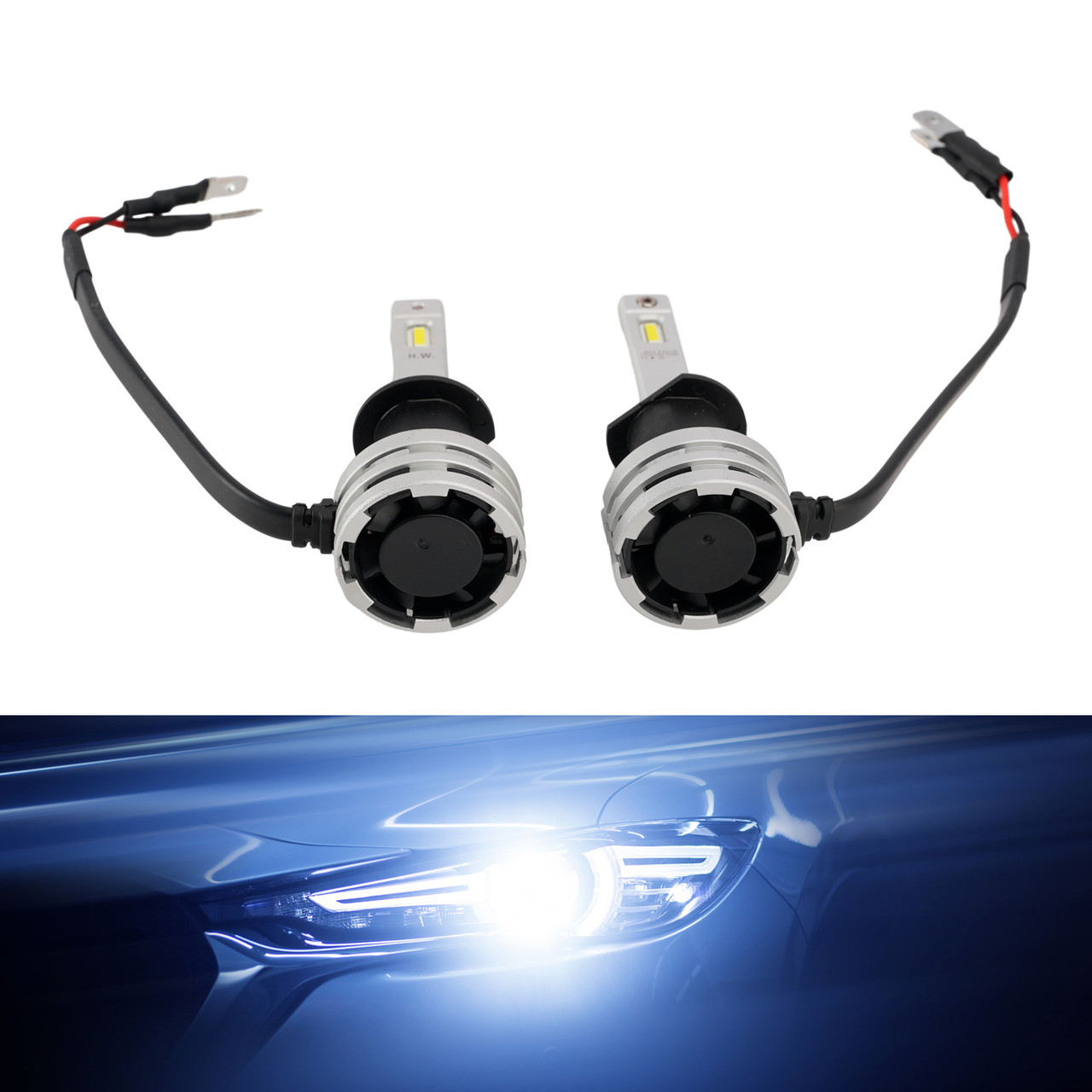 LED Headlight Bulb Kit High Low Beam H1 12V 24W 6500K Fan Cooling For HELLA