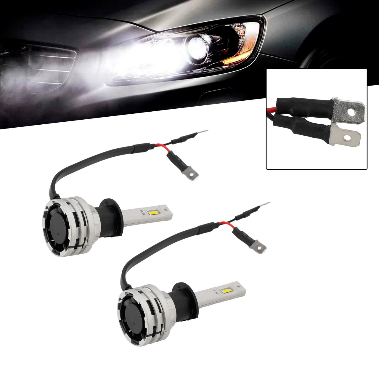LED Headlight Bulb Kit High Low Beam H1 12V 24W 6500K Fan Cooling For HELLA