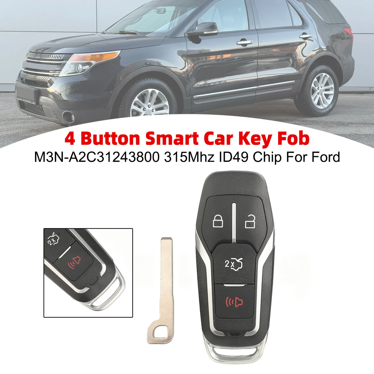 4 Button Smart Car Key Fob M3N-A2C31243800 315Mhz ID49 Chip For Ford