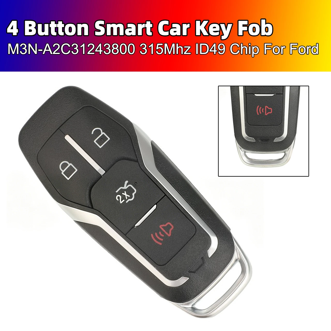 4 Button Smart Car Key Fob M3N-A2C31243800 315Mhz ID49 Chip For Ford